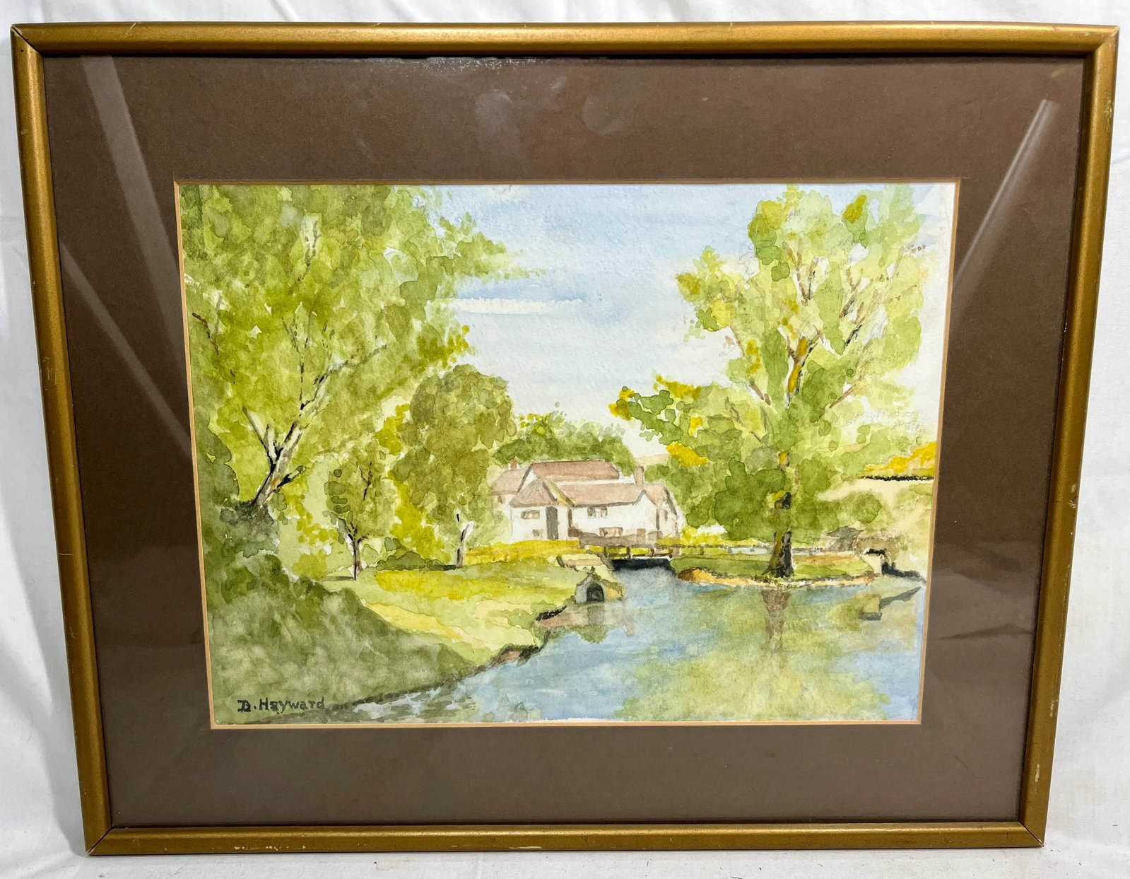 Vintage English Watercolor Painting of a Cottage Perched Delicately on the Banks of a Stream - Signe - 7