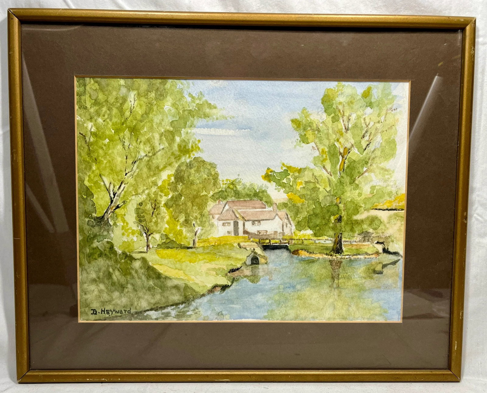 Vintage English Watercolor Painting of a Cottage Perched Delicately on the Banks of a Stream - Signe - 8