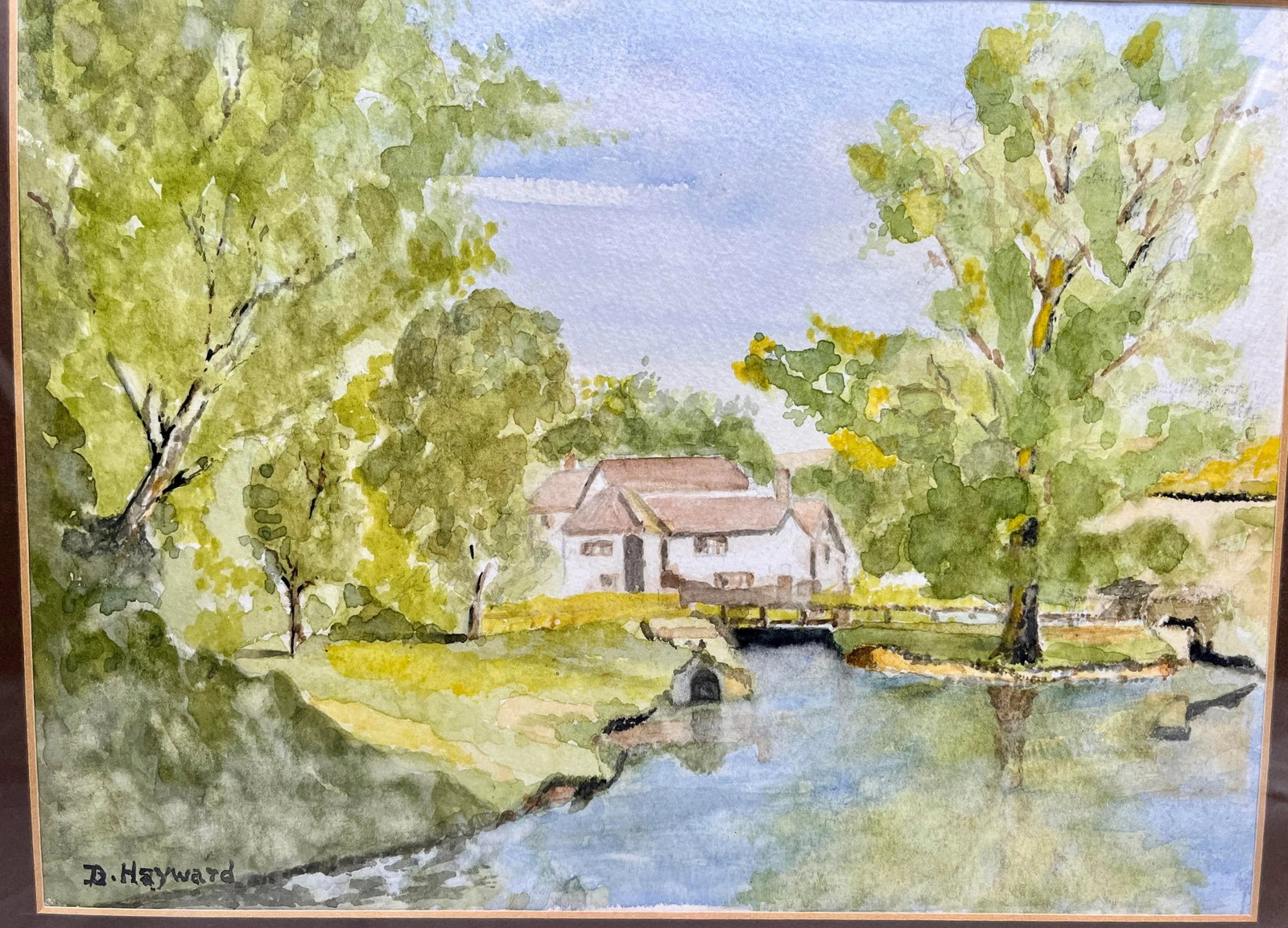 Vintage English Watercolor Painting of a Cottage Perched Delicately on the Banks of a Stream - Signe - 9