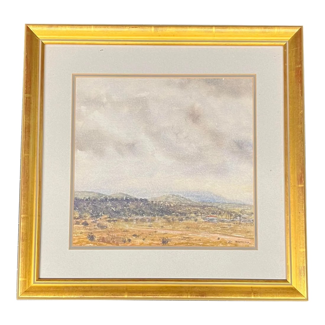 Late 20th Century Watercolor Prairie Landscape Painting by D. Taylor: Original watercolor of a prairie style landscape. Signed D Taylor in the lower corner. Excellent condition. Matting to 10.25in x 9.75in. Condition: Alterations: Original Condition Unaltered Imperfecti