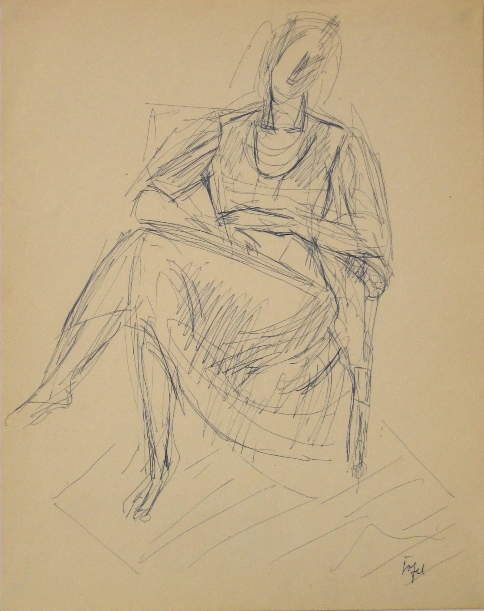 Jennings Tofel Ink on Paper Portrait: This early mid 20th century ink on paper piece is by New York artist Jennings Tofel (1891-1959). Tofel was a friend of Georgia O'Keefe and Alfred Stieglitz. He received an art grant to work in Paris i