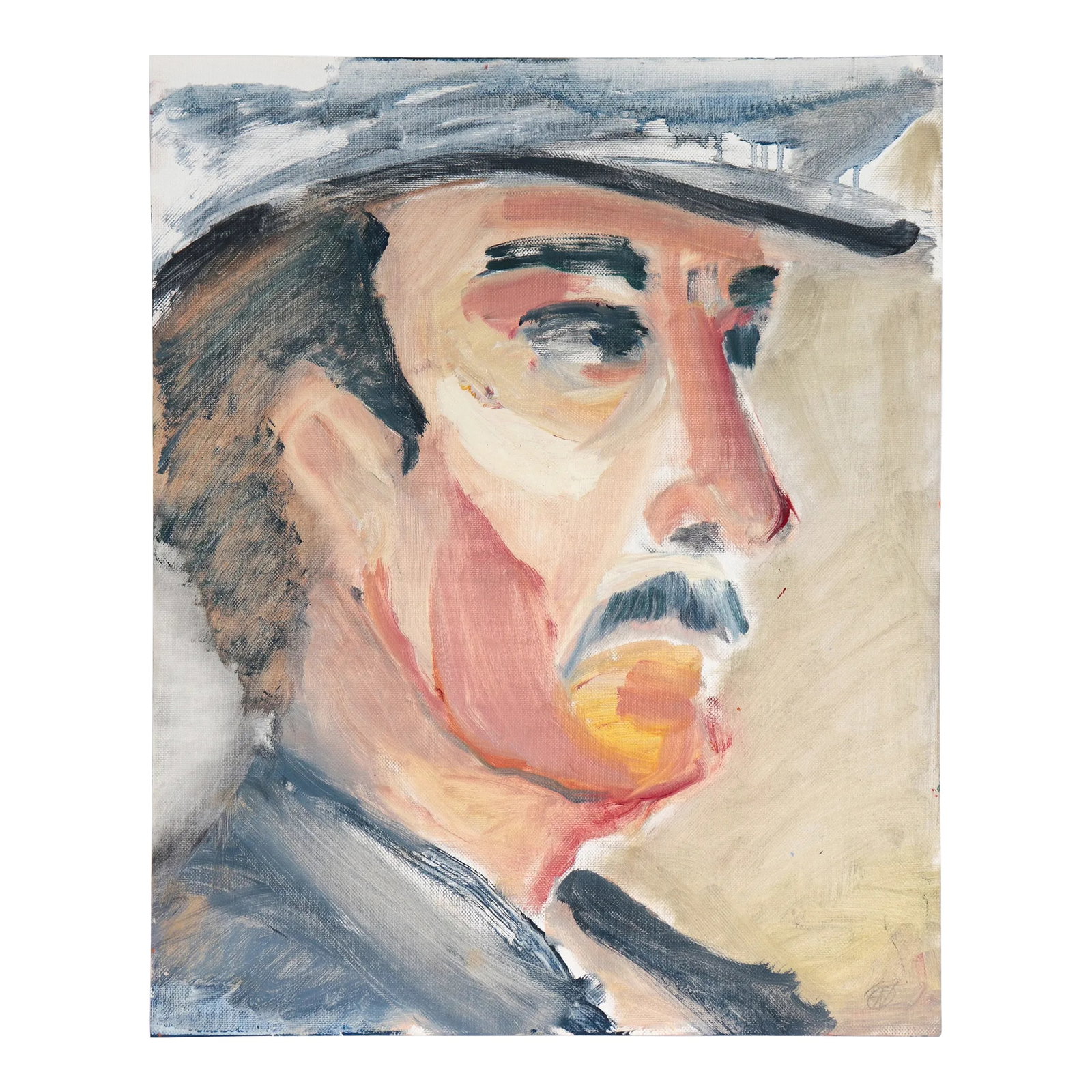 Portrait of a Man 20th Century Oil on Paper: This late 20th century oil on paper figurative painting is by Lucy Howard Cohen (1944-2019). Cohen was born in 1944 in Greenwich Village (Manhattan) into the heart of the Abstract Expressionist, avant