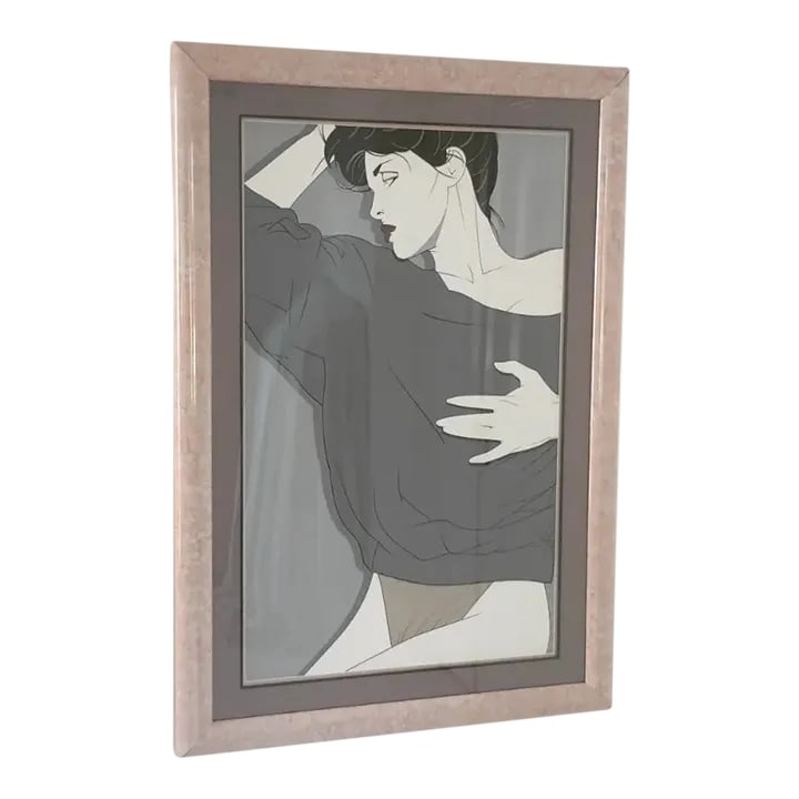 1980s Vintage Patrick Nagel Serigraph, Framed: This beautiful serigraph is from the 80s by Patrick Nagel. It has the original inside matting and frame. The serigraph is in perfect condition and the frame has a couple small chips on the corners, pl