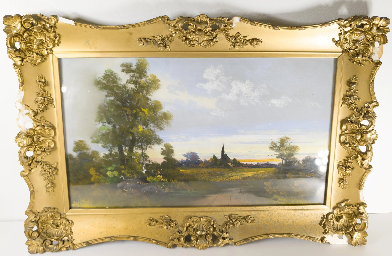 19th Century Pastel Luminist Landscape Painting in Frame - 2