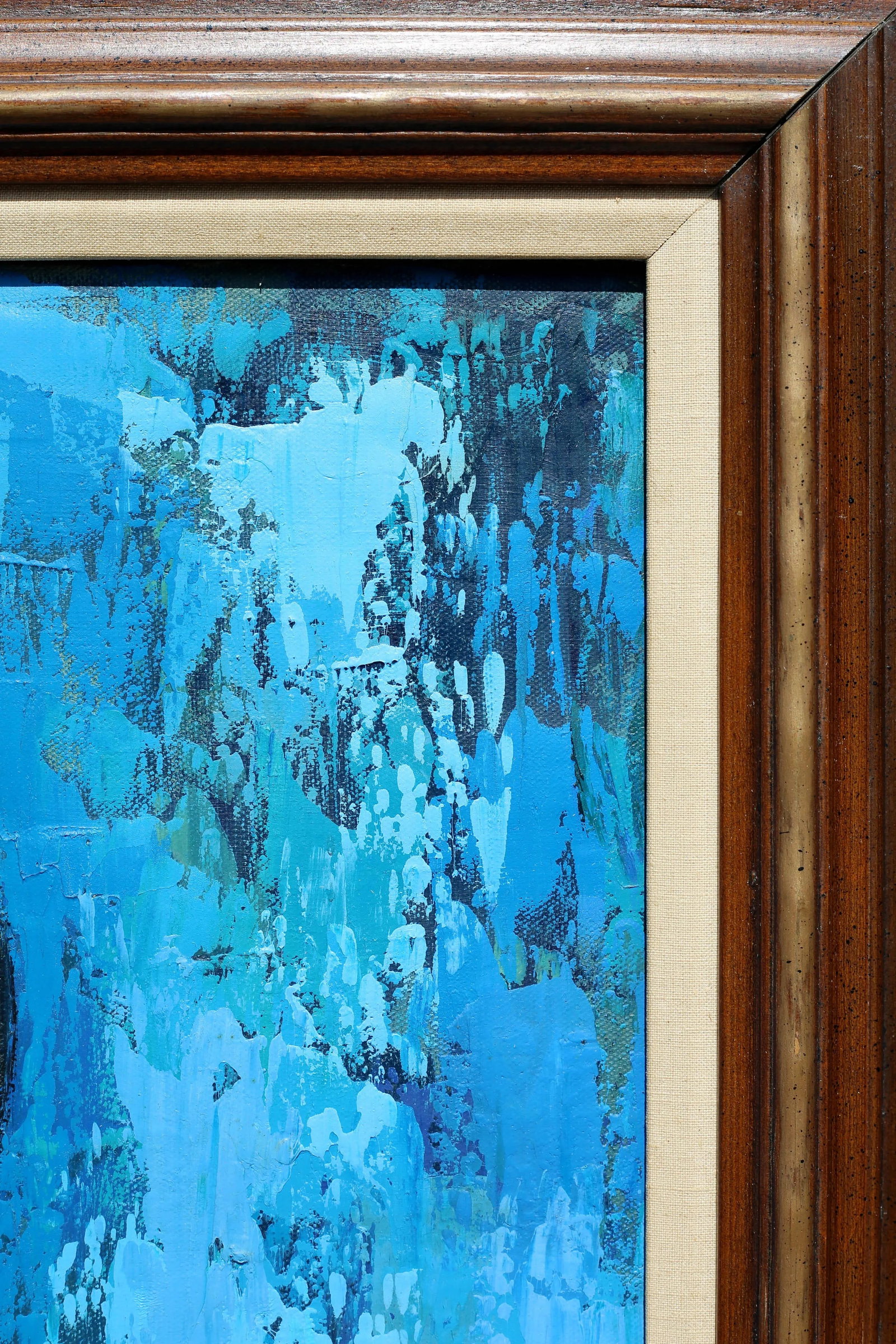 Vintage Mid Century Girl With Flowers Turquoise and Blue Impressionist Oil Painting - 5