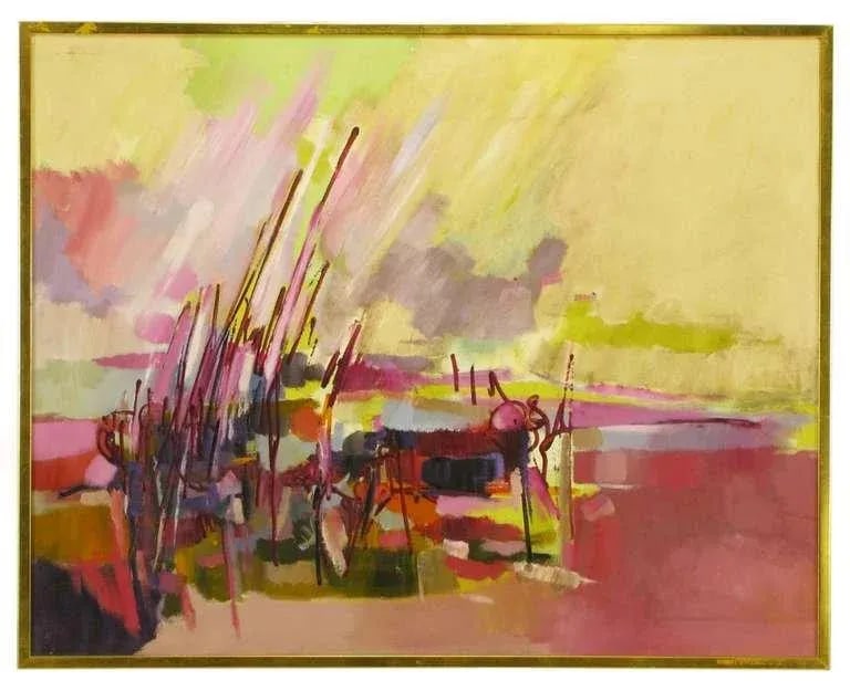 Amethyst & Yellow Abstract Oil on Canvas Titled "Everglades" - 2