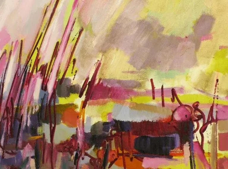 Amethyst & Yellow Abstract Oil on Canvas Titled "Everglades" - 3