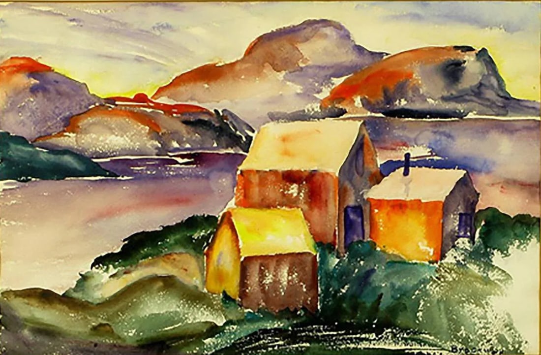 Vibrant Water Color of a Mountain Homestead, Signed Brockway - 2