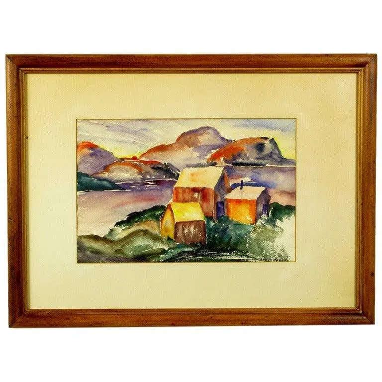 Vibrant Water Color of a Mountain Homestead, Signed Brockway - 3