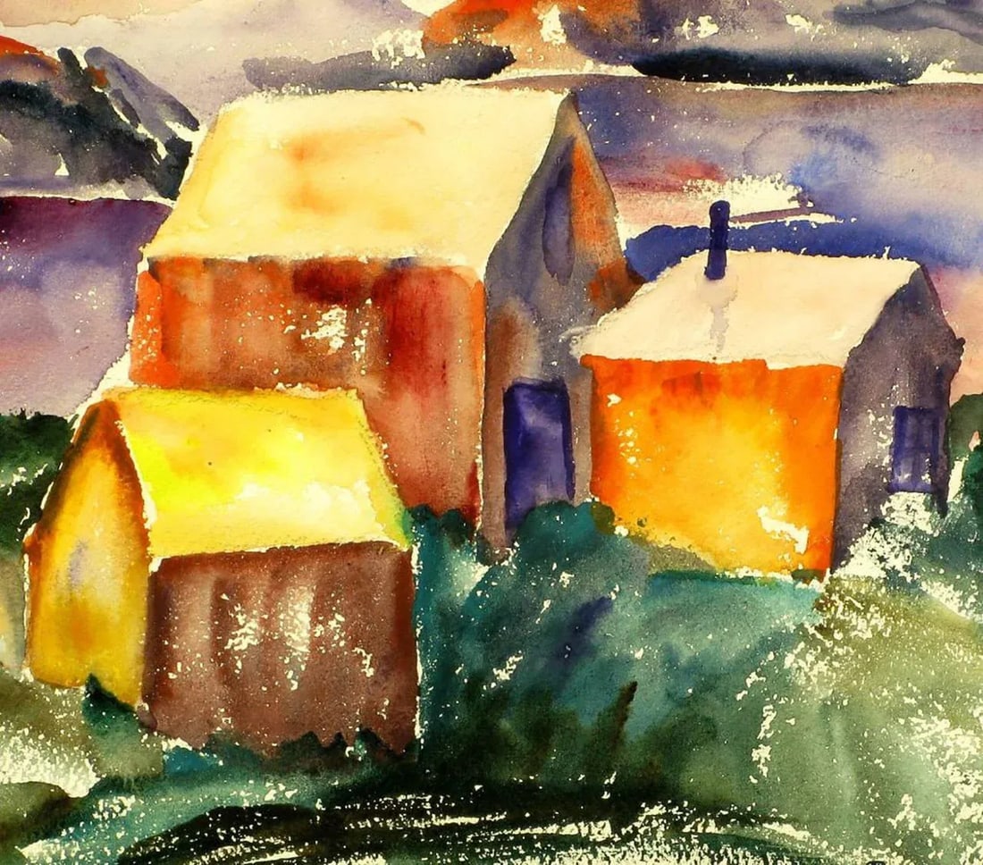 Vibrant Water Color of a Mountain Homestead, Signed Brockway - 4