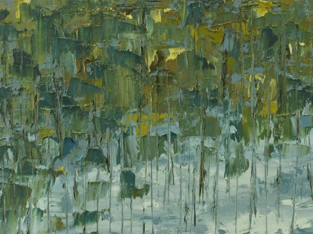 Signed Oil on Board Abstract of Village & Mountains - 4