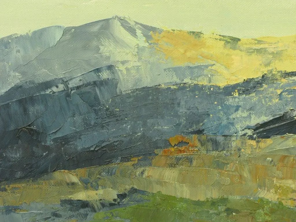 Signed Oil on Board Abstract of Village & Mountains - 5