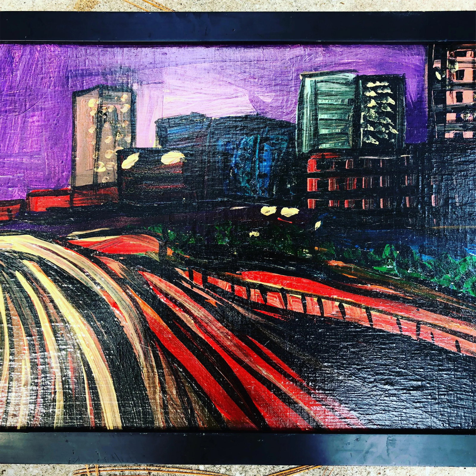 2003 Peter Robert Keil Signed 'Metropolis of Los Angeles Intricat Freeway' Abstract Cityscape Purple - 2