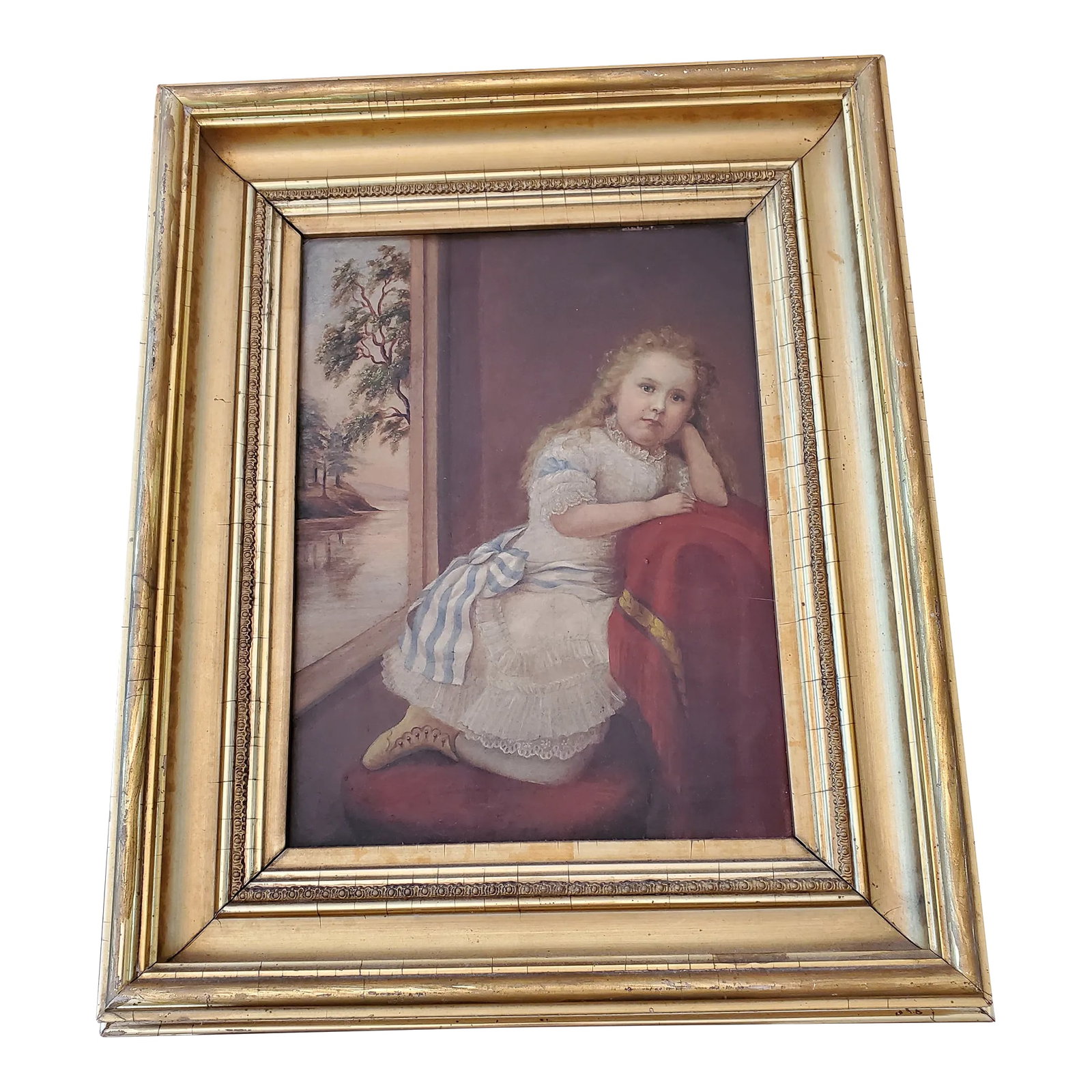 Early 19th Century Antique Americana Painting of a Little Girl Gold Leaf Frame (1 of 8)
