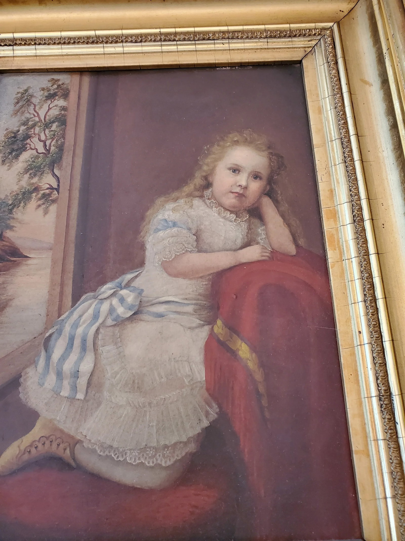 Early 19th Century Antique Americana Painting of a Little Girl Gold Leaf Frame - 3