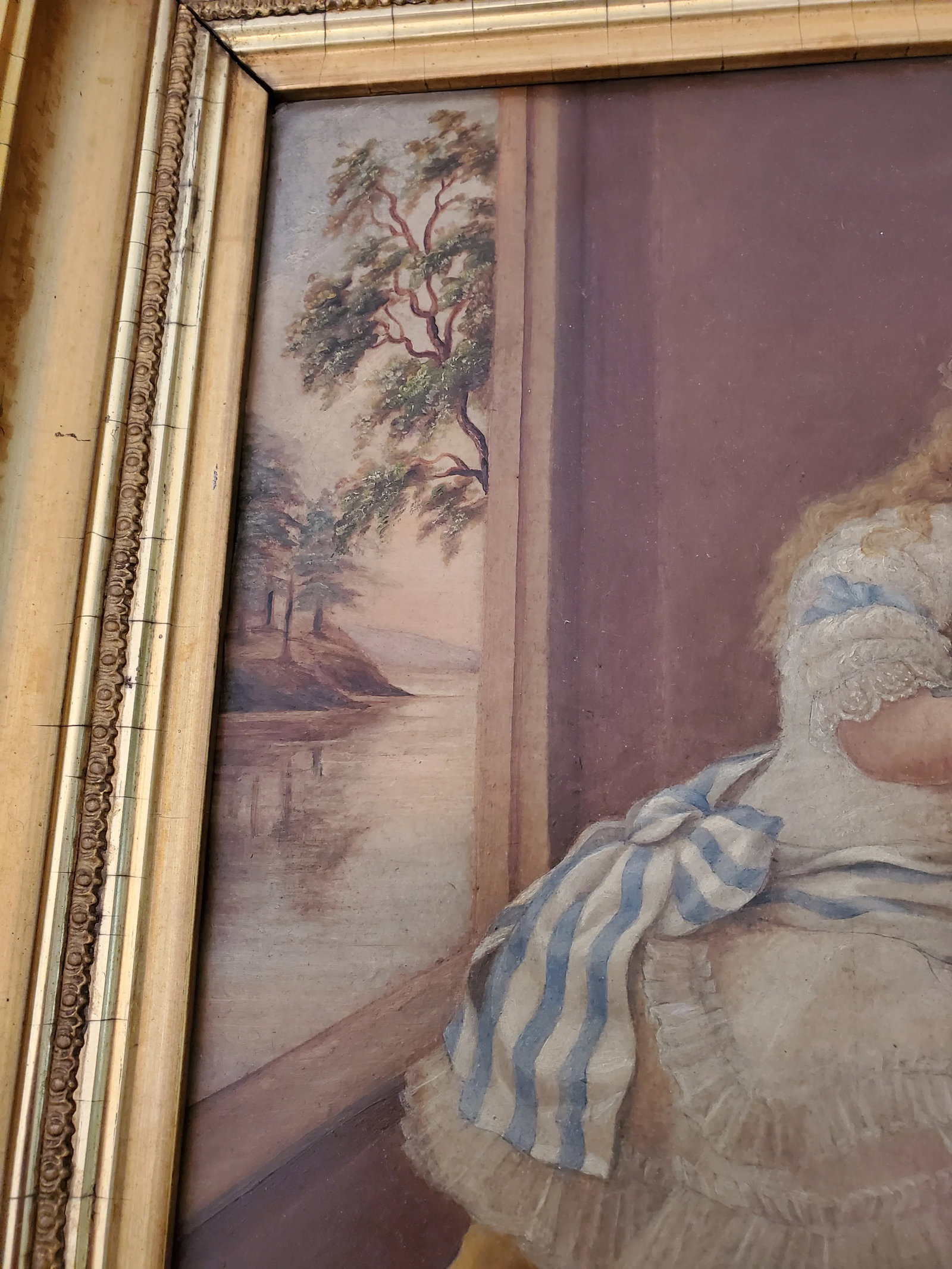 Early 19th Century Antique Americana Painting of a Little Girl Gold Leaf Frame - 4