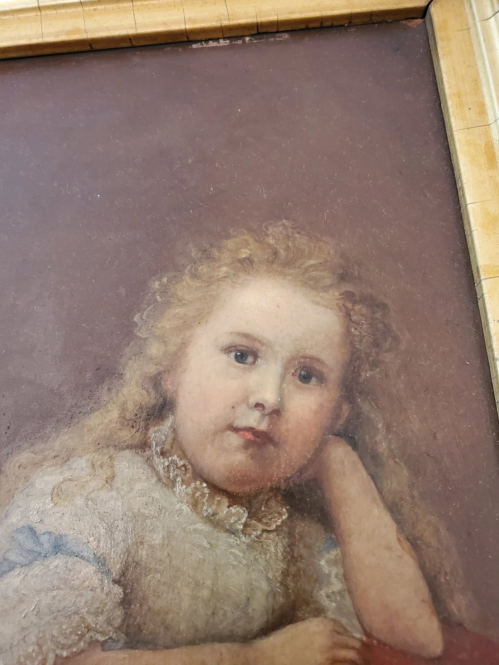 Early 19th Century Antique Americana Painting of a Little Girl Gold Leaf Frame - 7