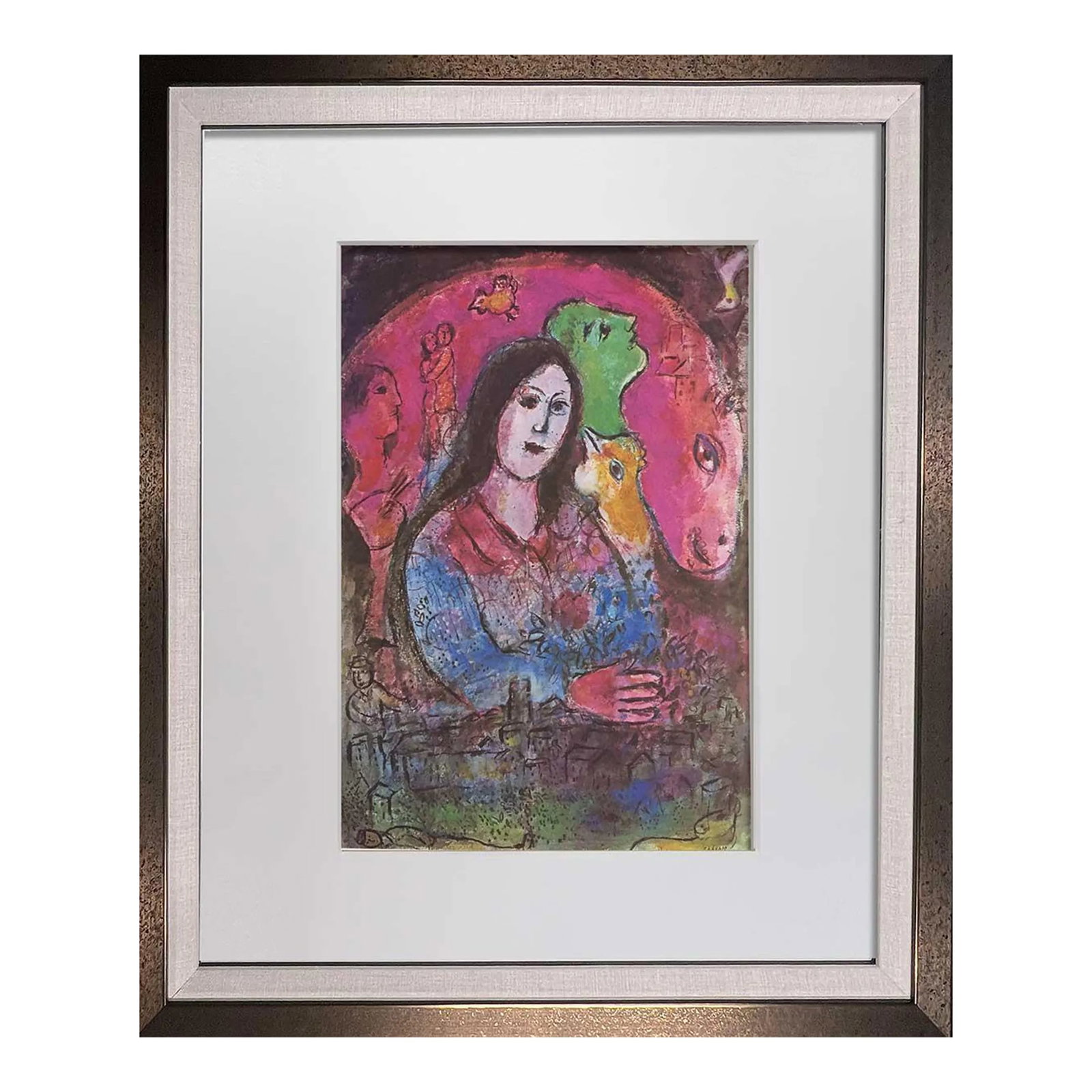 Marc Chagall Lithograph Sign Limited Edition "Thought" W/ Frame Included: Limited Edition Mar Chagall Lithograph, La Pensee (Thought). Size: 38,1x27,8cm. Sur les presses de l'Imprimerie Mourlot, 1977. Signed in the matrix (Chagall, lower right) It is from a Numbered Limited