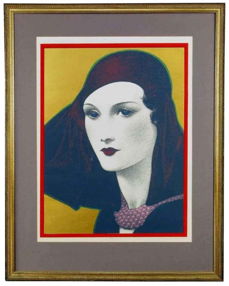 Artist's Proof "Deco Jean" By Samuel M Parker: An artist's proof of a lithographic print by Samuel M. Parker, this female portrait is entitled "Deco Jean." The artist uses the comic book effect of latter-day pointillism to create this Pop Art piec
