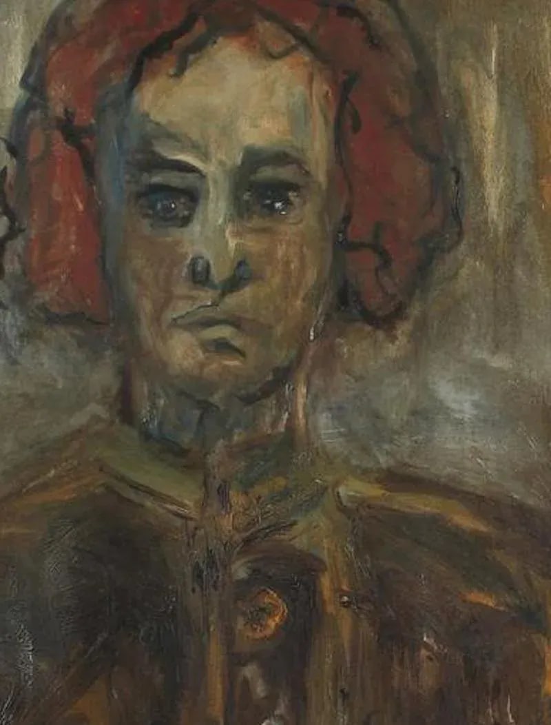 Laura Lengyel "Kathleen Brown, the Painter, Oakland" Portrait in Gray Brown & Rust Red, 1967 1967 - 3