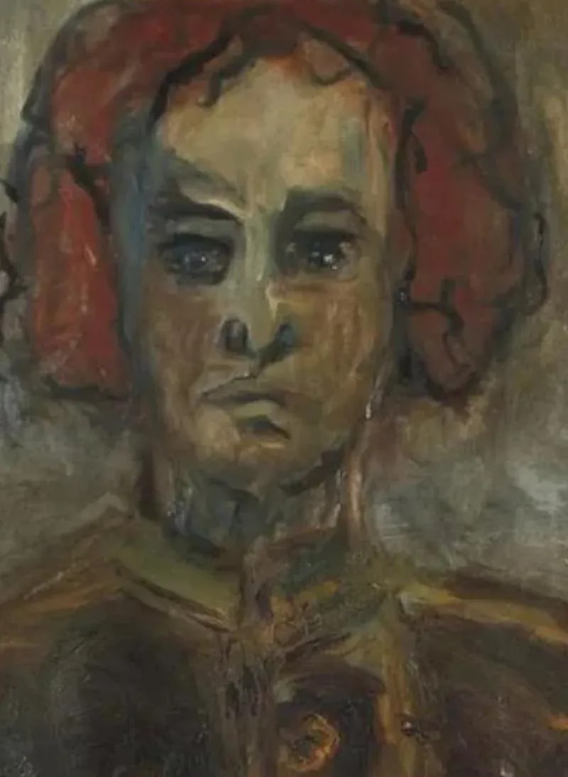Laura Lengyel "Kathleen Brown, the Painter, Oakland" Portrait in Gray Brown & Rust Red, 1967 1967 - 4