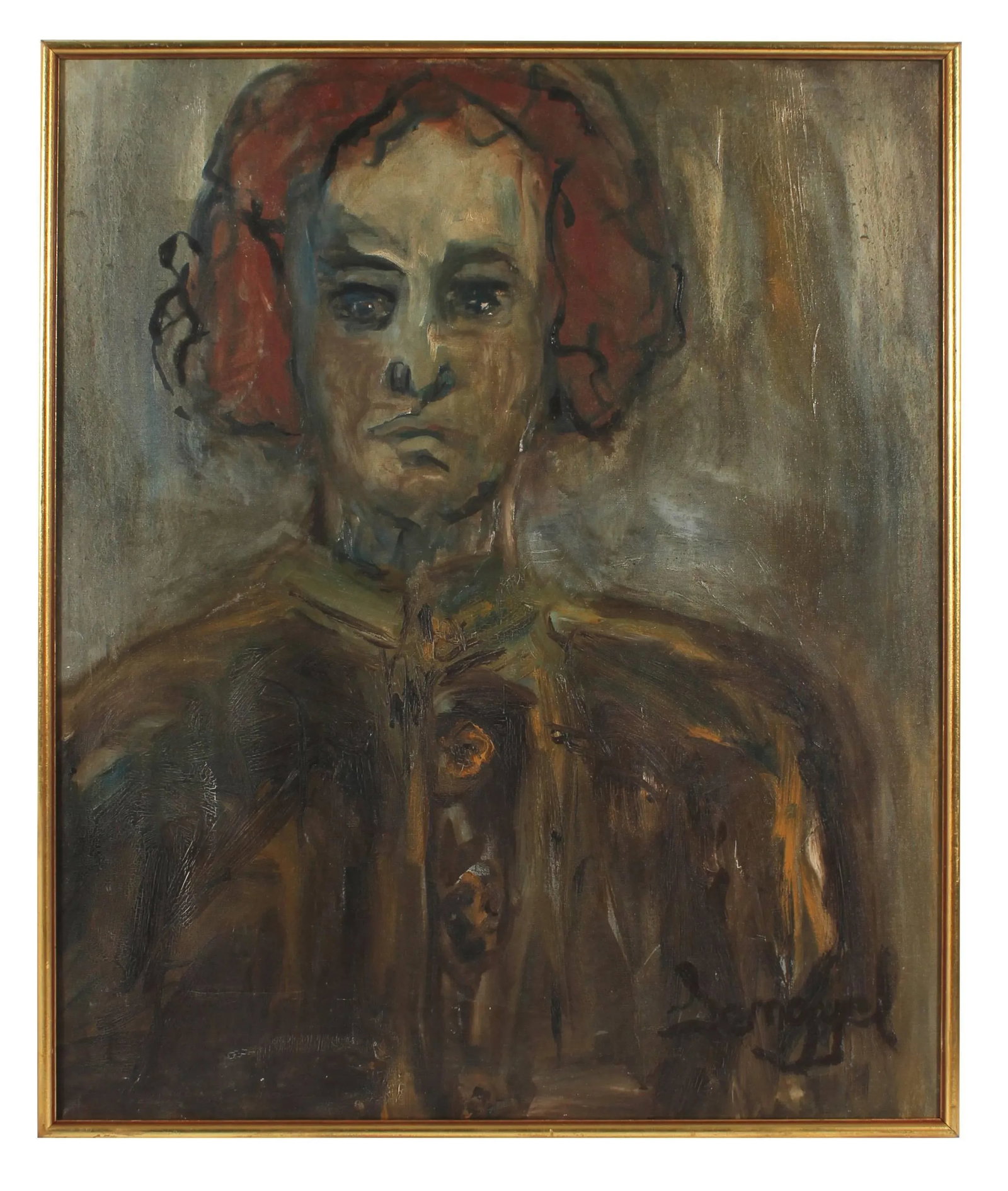 Laura Lengyel "Kathleen Brown, the Painter, Oakland" Portrait in Gray Brown & Rust Red, 1967 1967 - 5