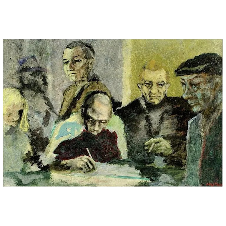 Large Figurative Abstract Oil by Chicago Artist Robert D Smeltzer: Large figural abstract painted by Robert D. Smeltzer in the 1960's. Mr. Smeltzer was born in 1933, graduated from the Art Institute of Chicago in 1969, was a founder of the Bucktown Arts Fest in