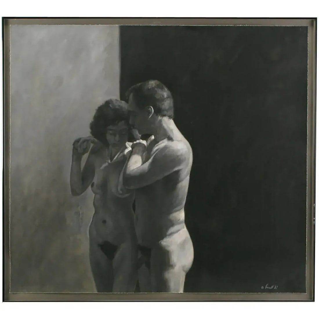 Robert Kinsell Charcoal and Gouache of Nude Couple - 2