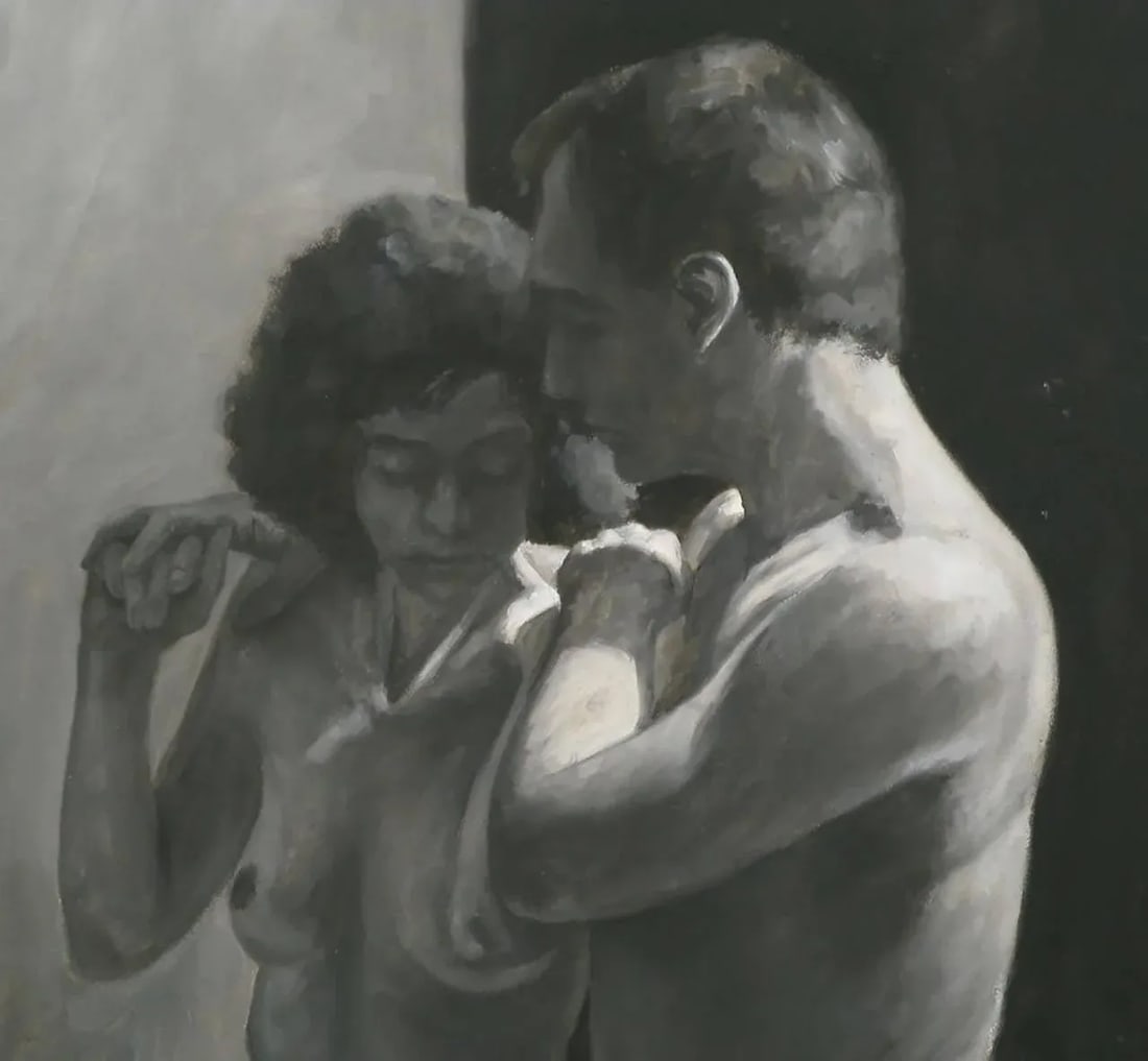 Robert Kinsell Charcoal and Gouache of Nude Couple - 3
