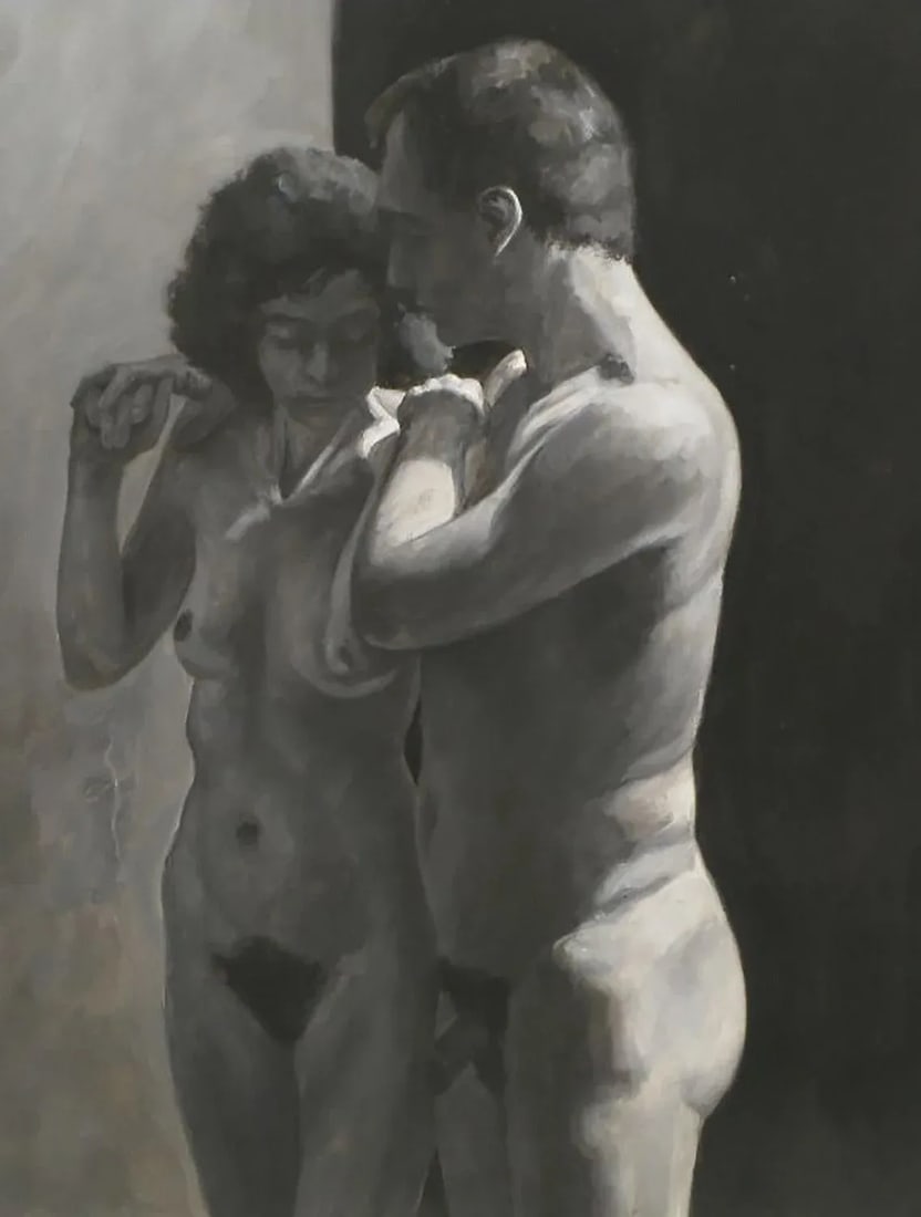 Robert Kinsell Charcoal and Gouache of Nude Couple - 4