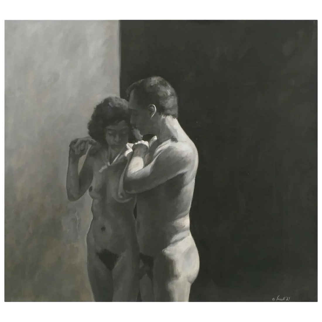 Robert Kinsell Charcoal and Gouache of Nude Couple - 6