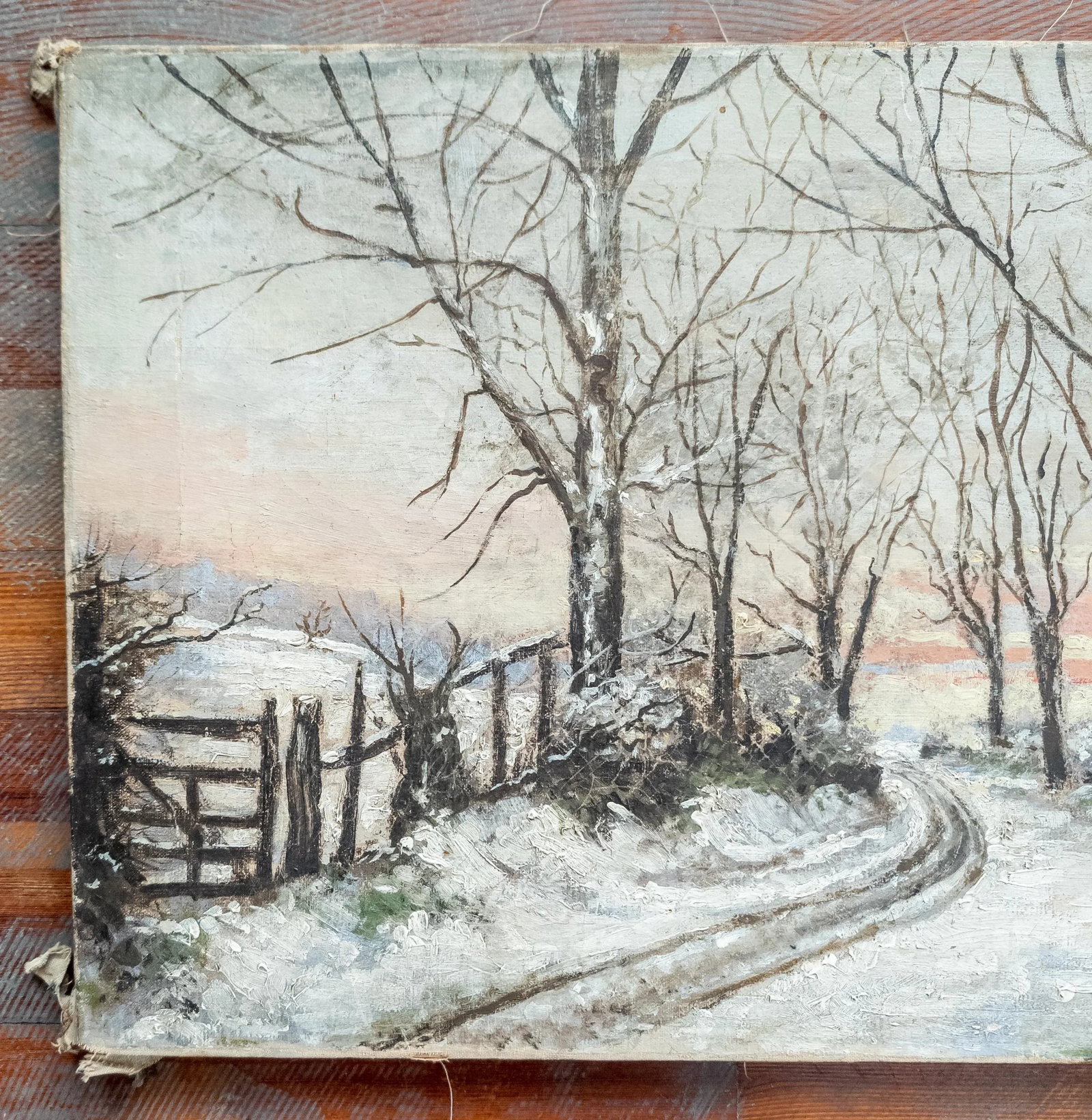 19th Century American Rustic Oil on Canvas Winter Landscape Painting - 2