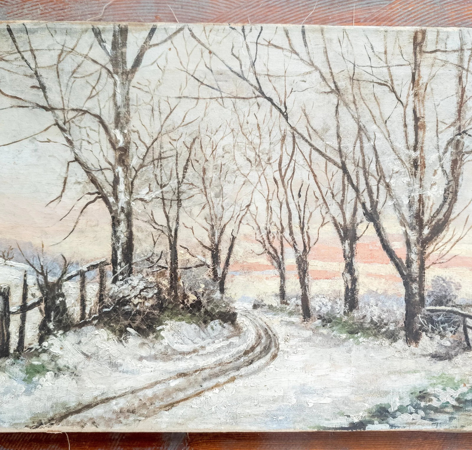 19th Century American Rustic Oil on Canvas Winter Landscape Painting - 3