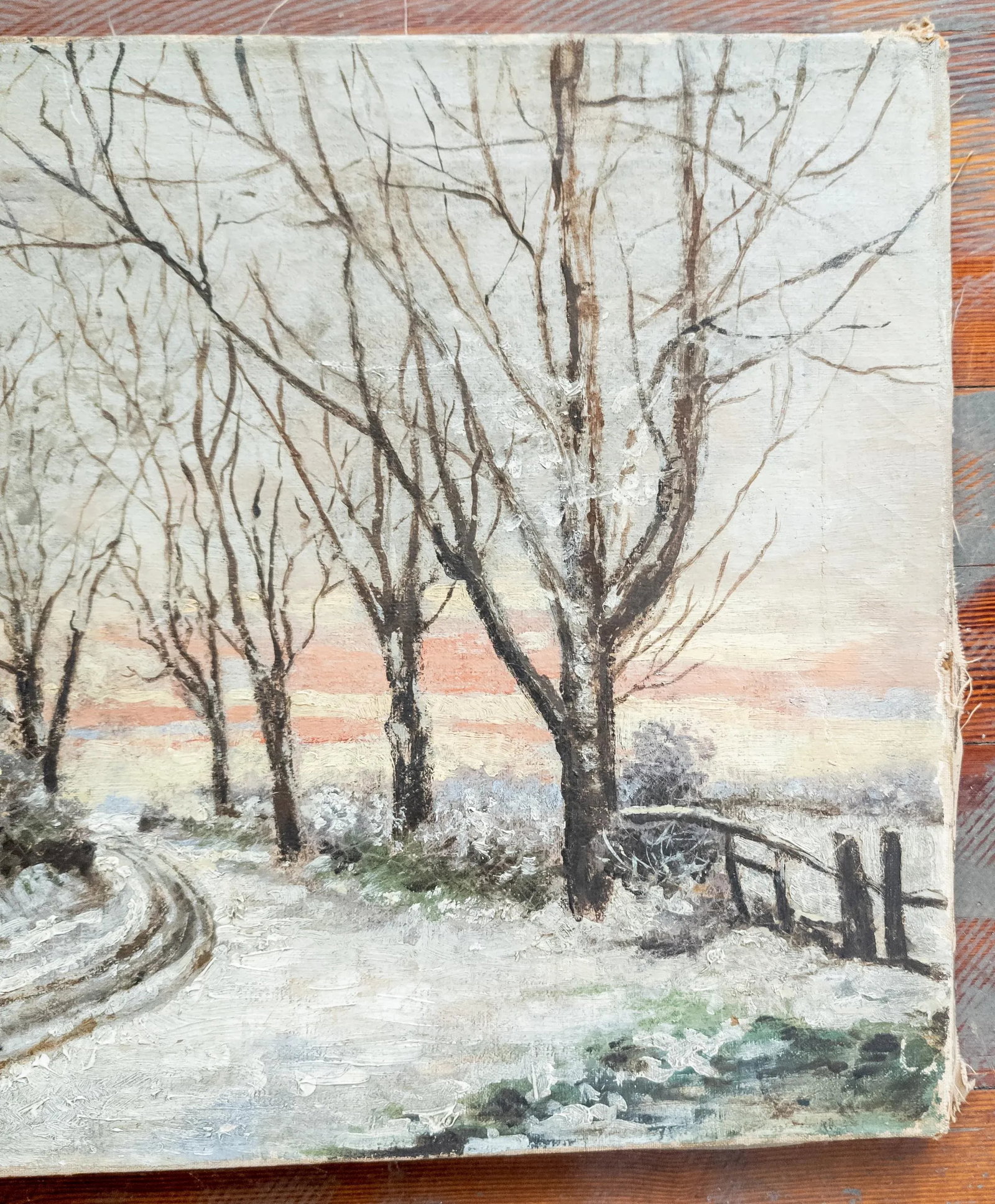 19th Century American Rustic Oil on Canvas Winter Landscape Painting - 4