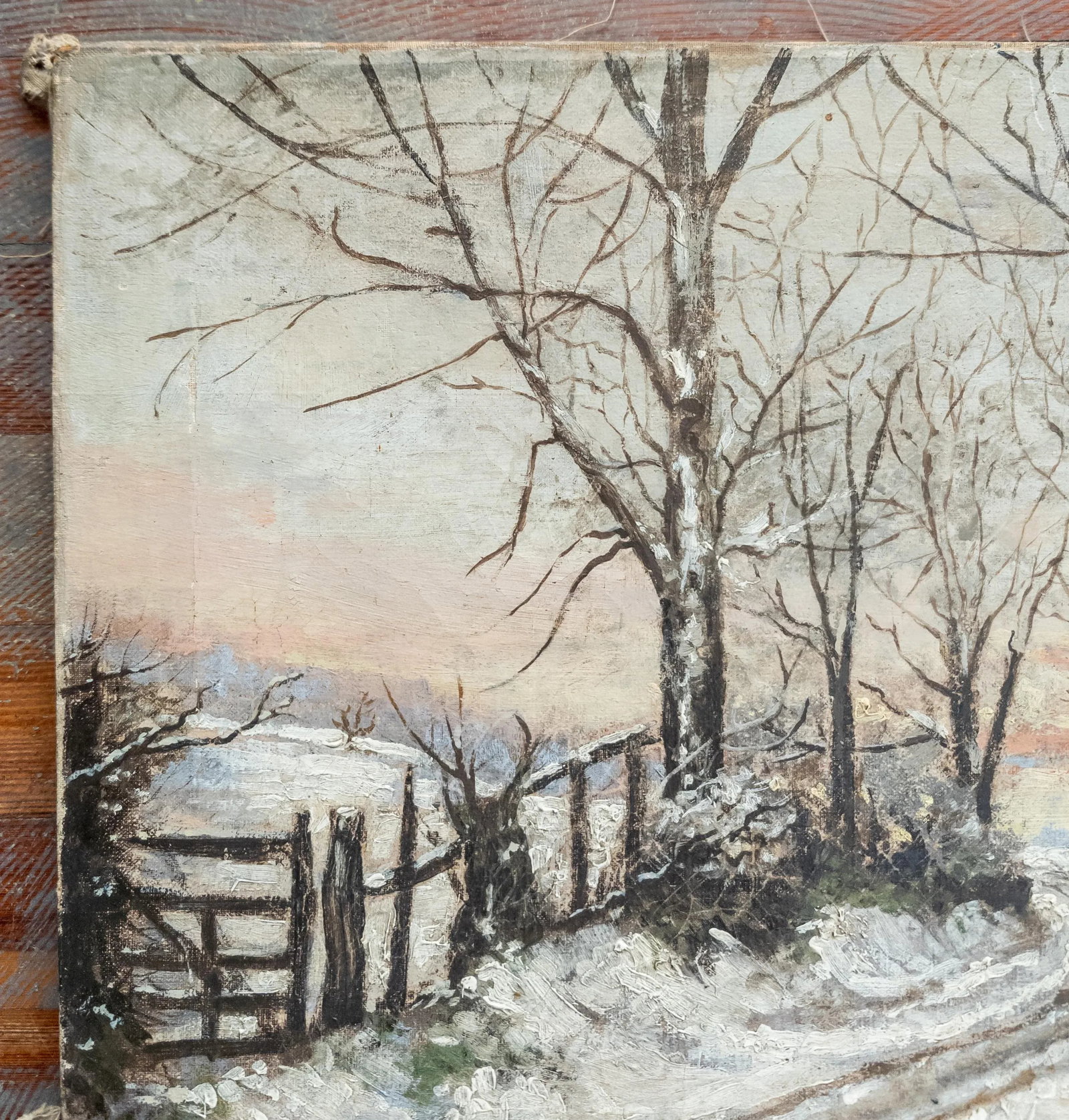 19th Century American Rustic Oil on Canvas Winter Landscape Painting - 5
