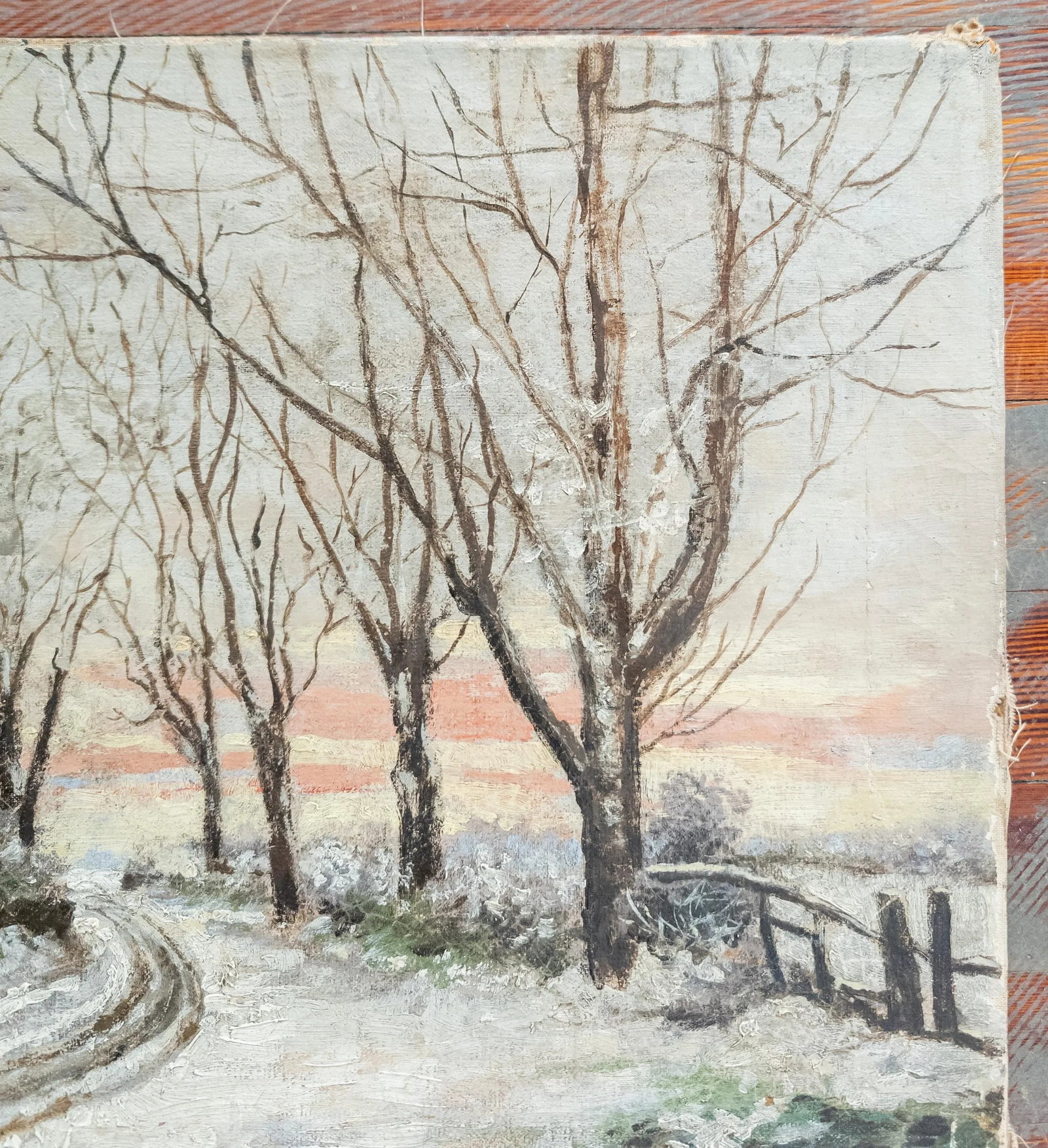 19th Century American Rustic Oil on Canvas Winter Landscape Painting - 6
