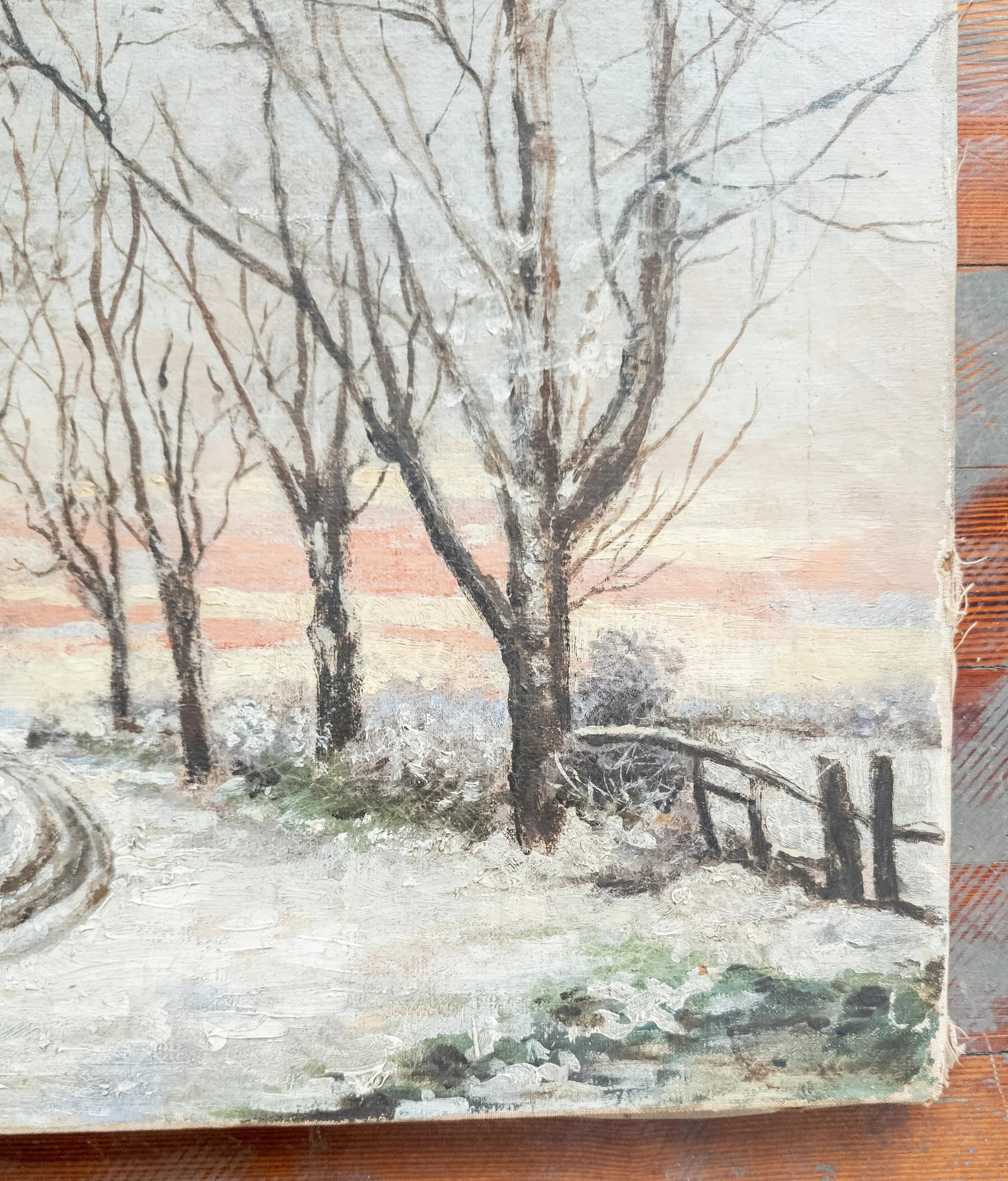 19th Century American Rustic Oil on Canvas Winter Landscape Painting - 7