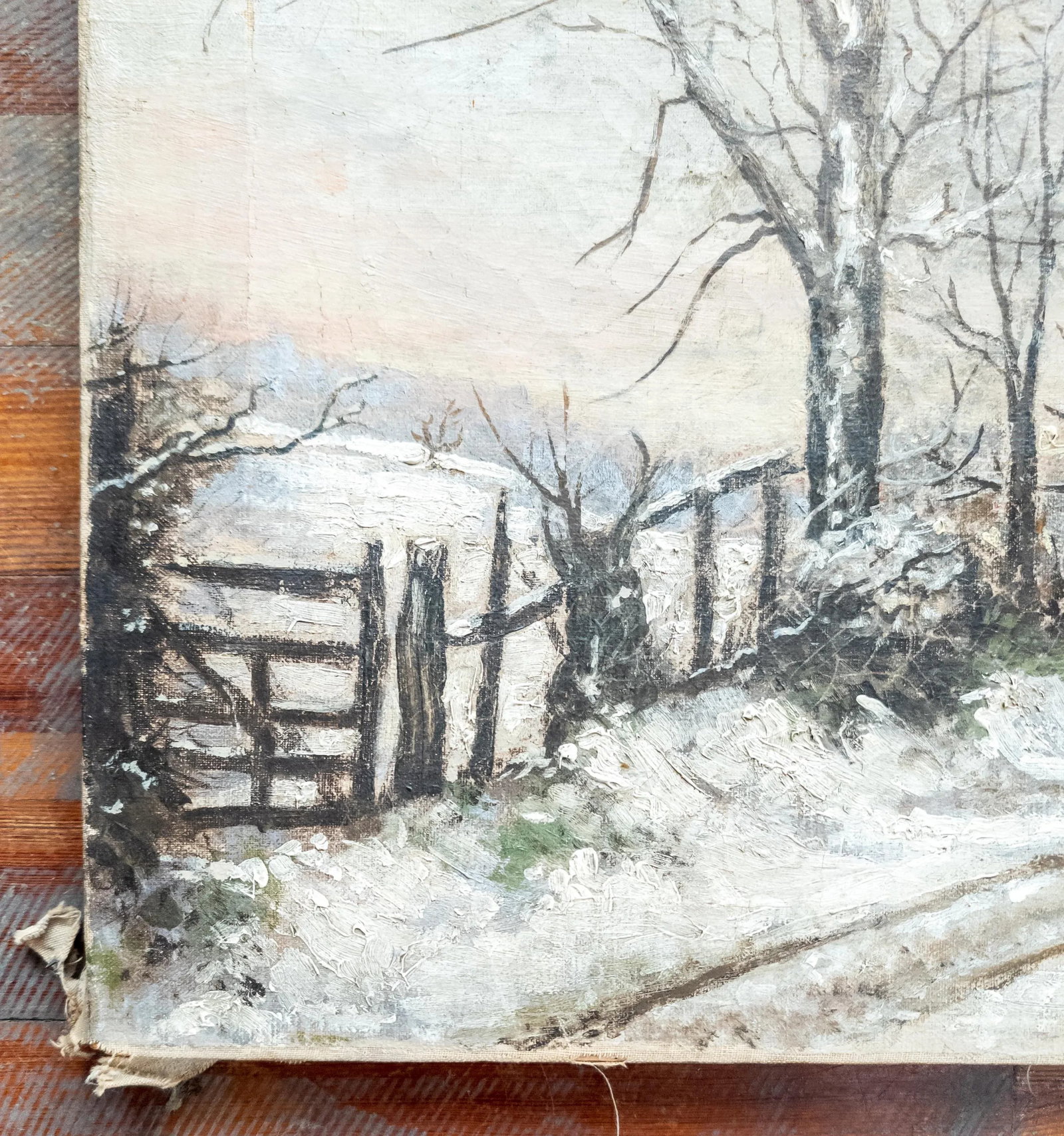 19th Century American Rustic Oil on Canvas Winter Landscape Painting - 8