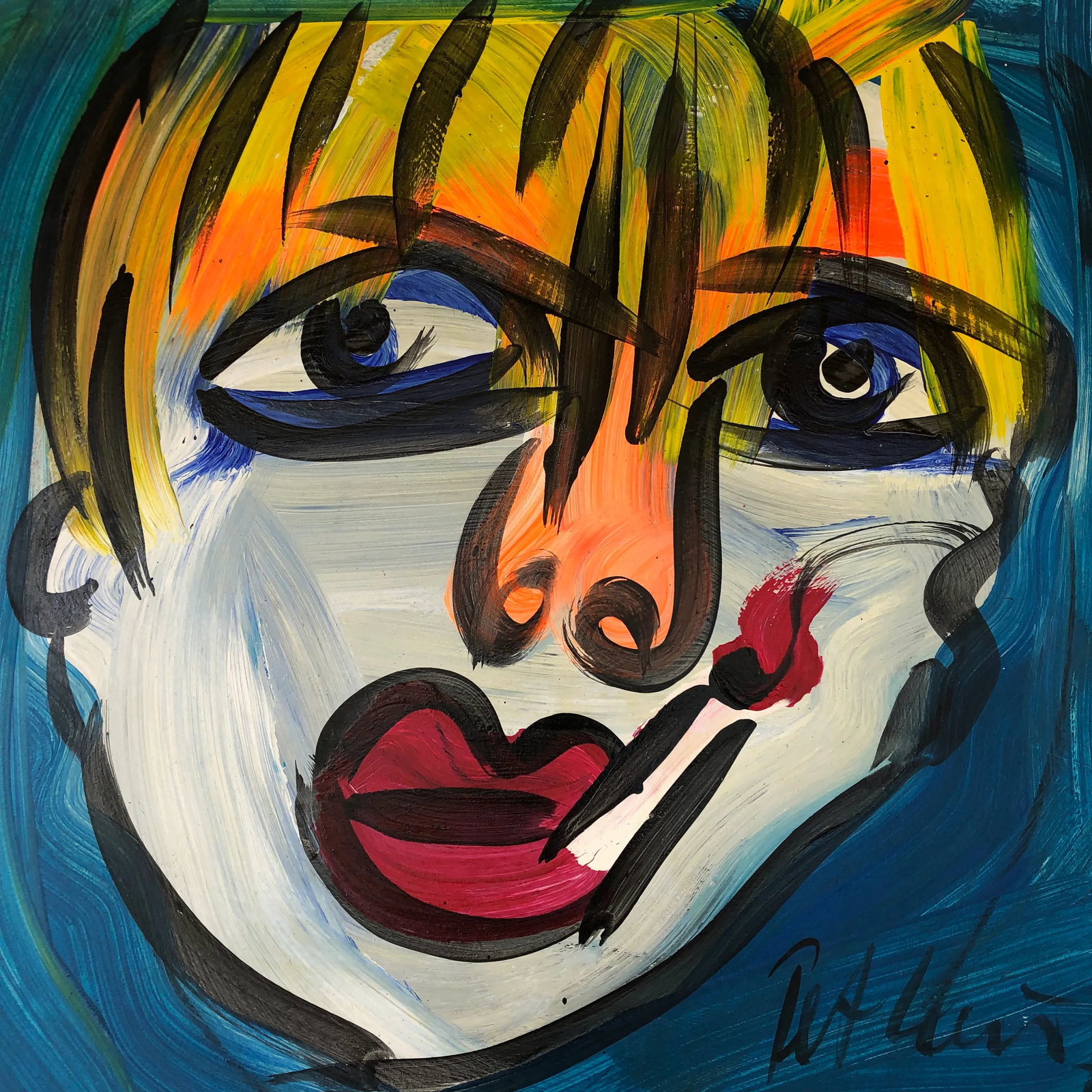 Vintage Peter Robert Keil Signed Expressionist Portrait Painting, 1977 - 2