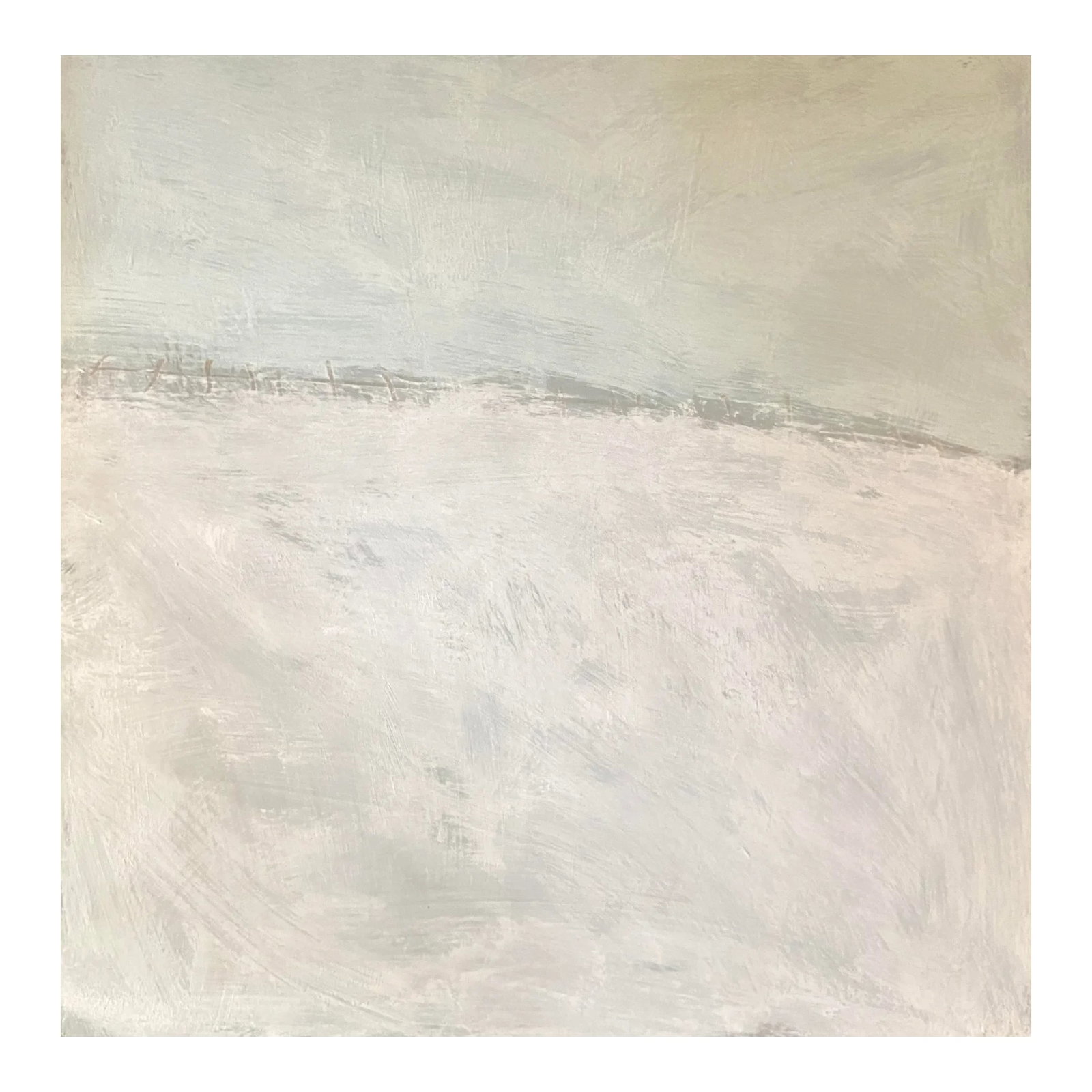 Sarah Trundle, Abstract Horizon Line Landscape Painting, "Wintering": Acrylic on cradled wood panel, 20 x 20 x 1.5. Edges painted white, back wired, ready to hang. Condition: Imperfections: No Imperfections Origin: United States Creator: Artist: Sarah Trundle Materials