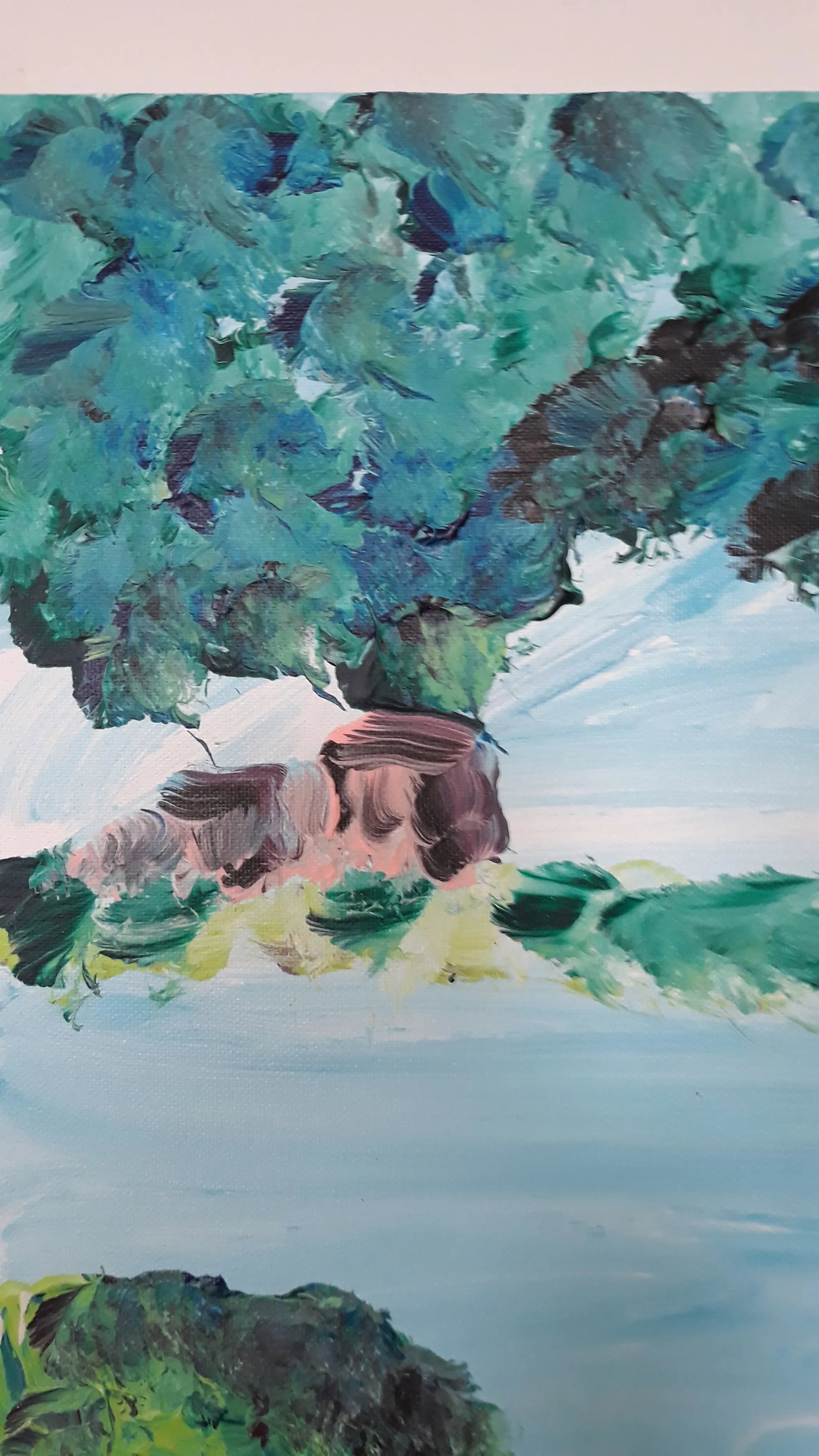 Robert Sundholm "Couple on Bench at the Hudson" Painting. Outside Art - 5