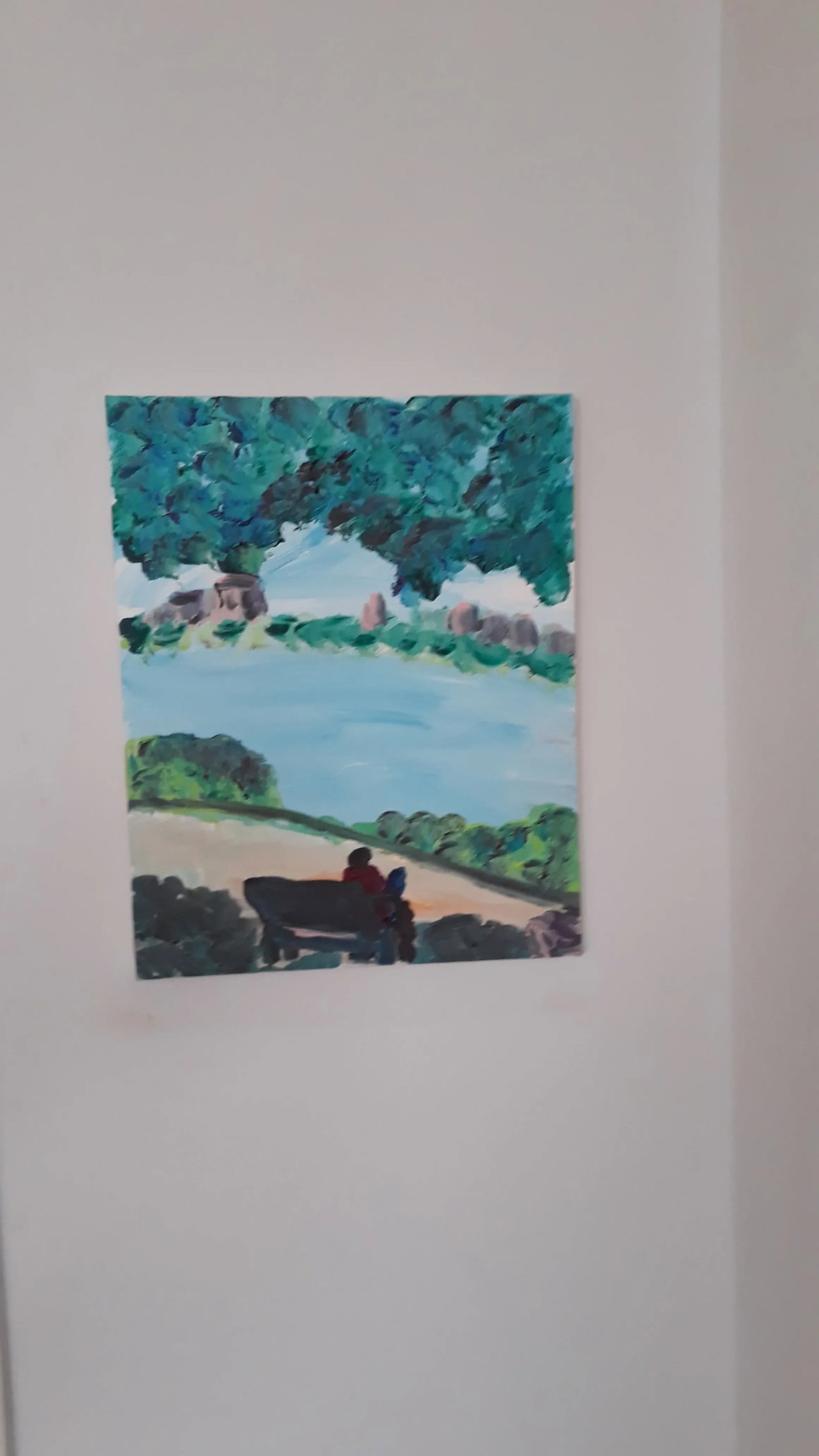 Robert Sundholm "Couple on Bench at the Hudson" Painting. Outside Art - 7
