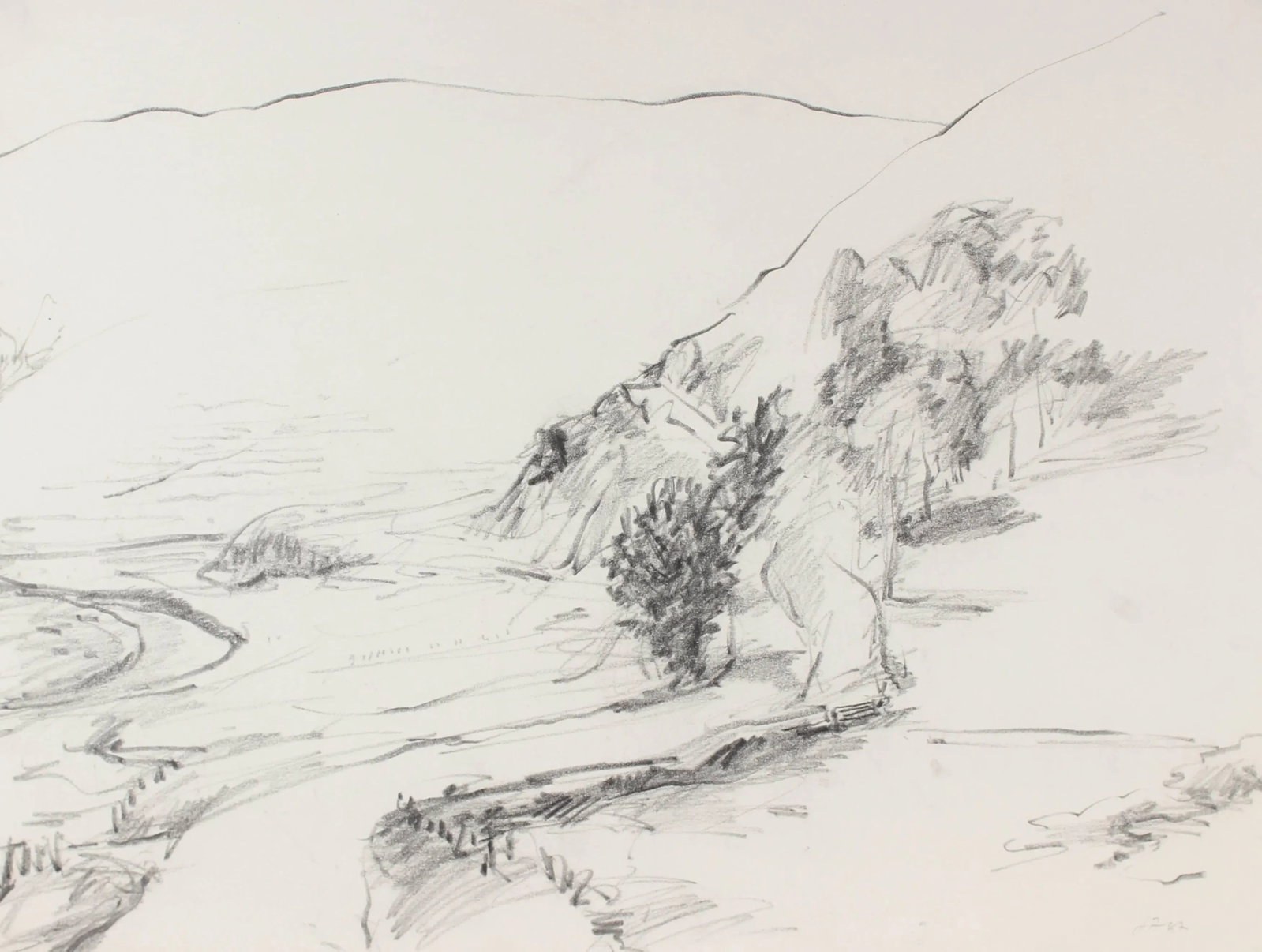 Jack Freeman California Country Road Drawing in Charcoal, 1987 - 3