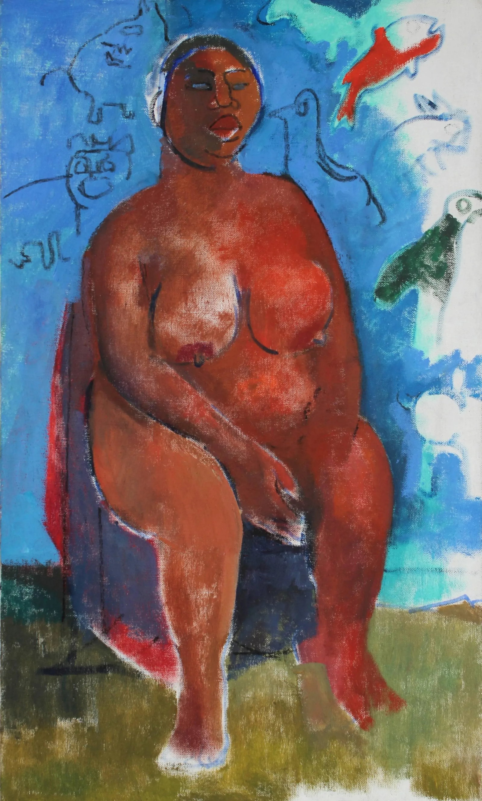Martin Snipper Expressionist Nude Portrait With Blue Oil Painting on Canvas, Mid 20th Century - 2