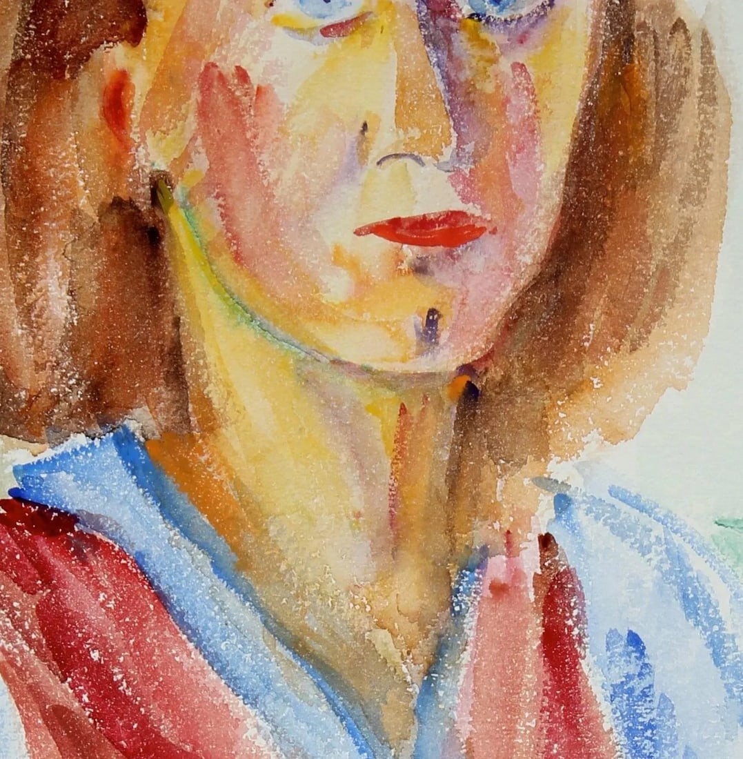 Jennings Tofel Expressionist Female Portrait in Watercolor, Mid 20th Century - 2
