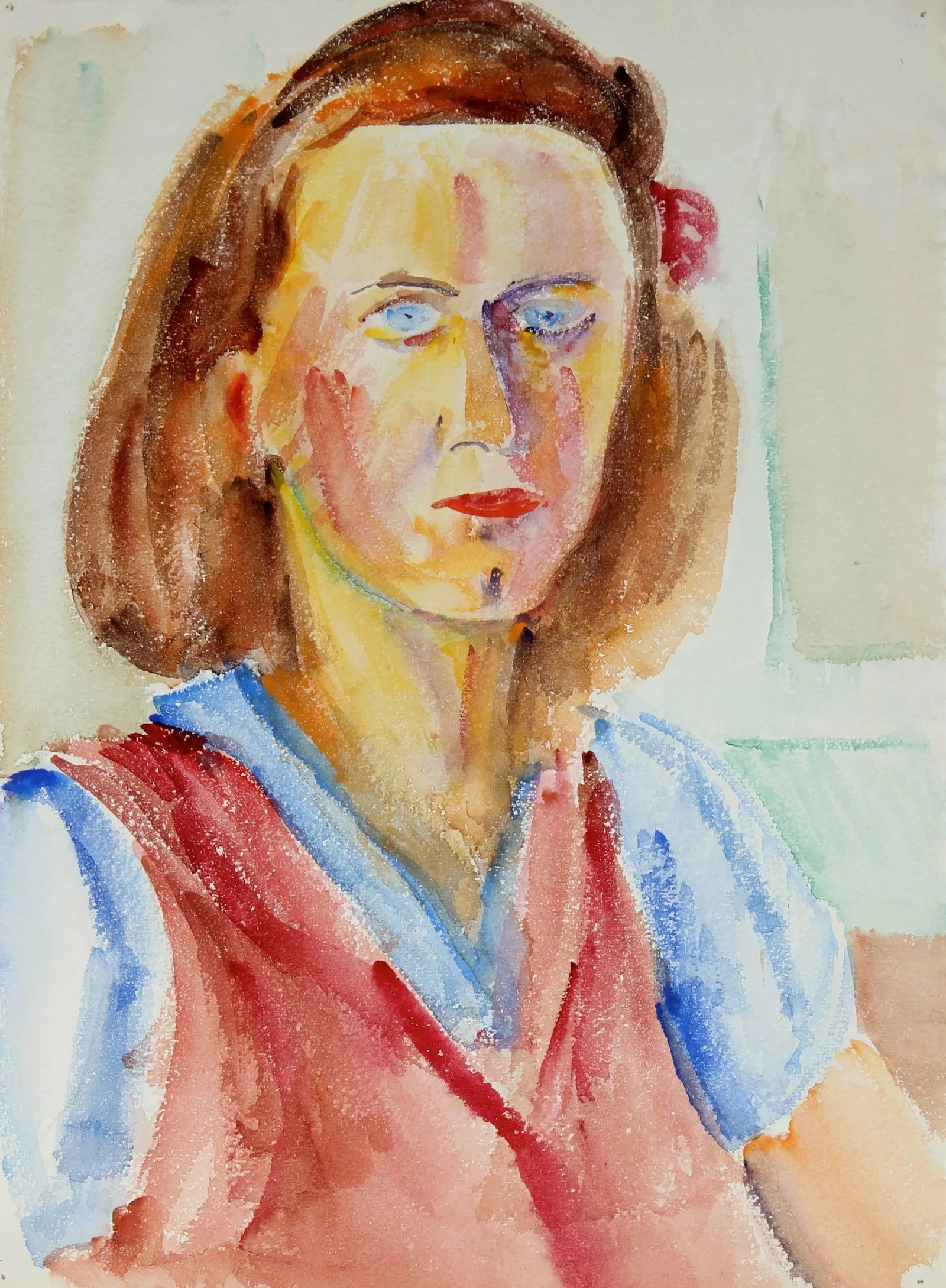 Jennings Tofel Expressionist Female Portrait in Watercolor, Mid 20th Century - 3