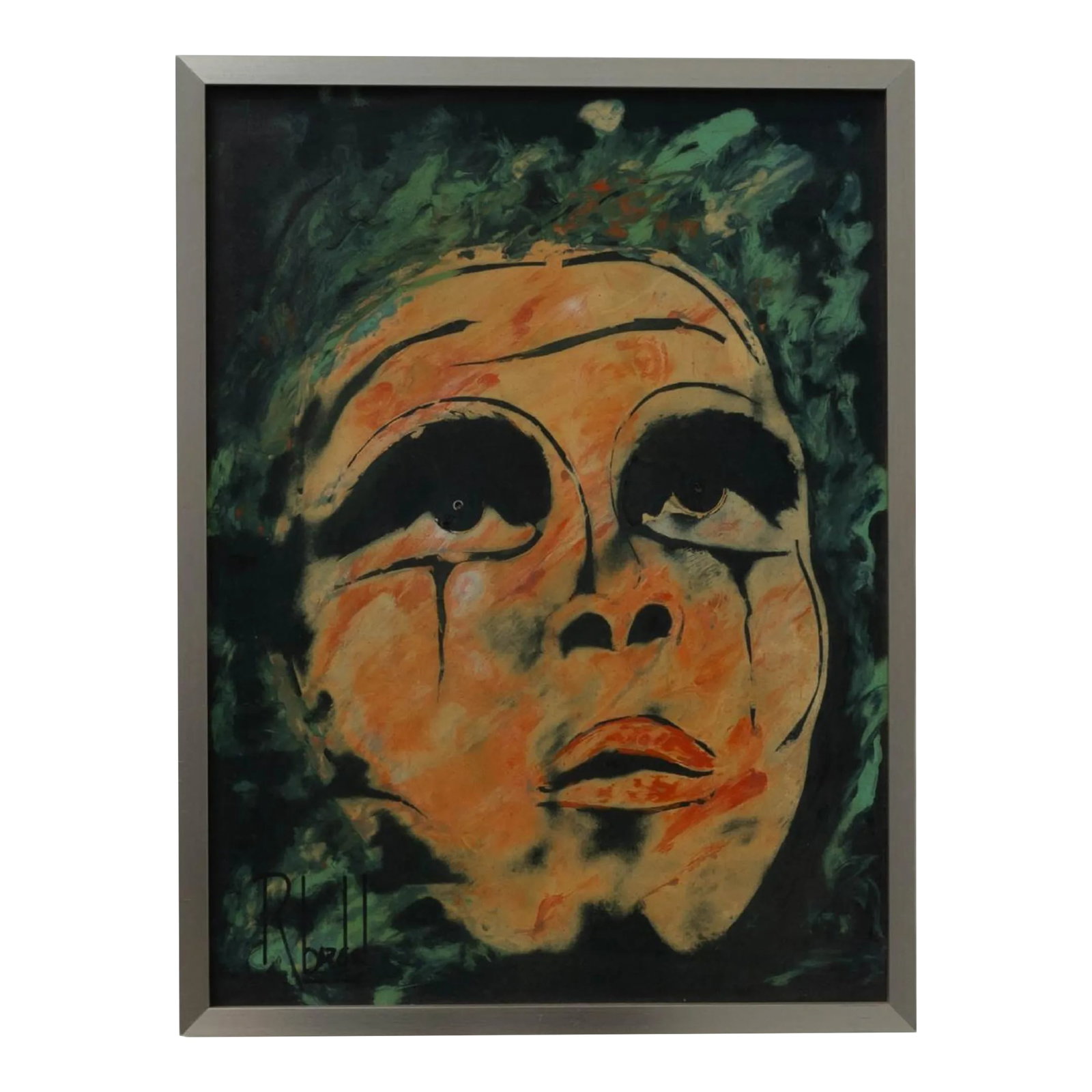 20th Century Belgian Painting By Rene Berdal: Dive into the vivid, expressive world of Rene Berdal with this striking 20th-century Belgian painting. This artwork features an intense, abstract portrait that captures a face in bold orange tones,