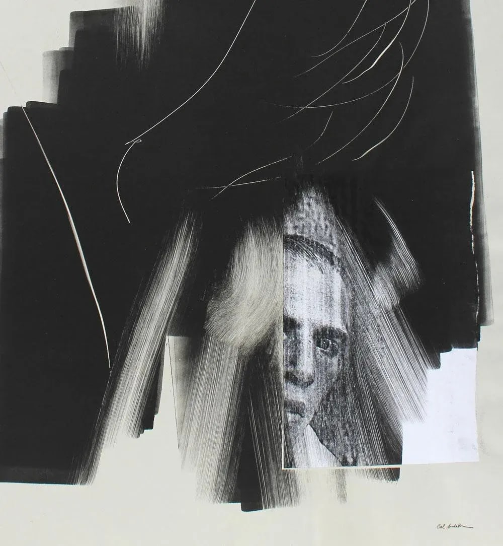 Calvin Anderson Abstracted Portrait Monotype and Collage on Paper Late 1990s- Early 2000s - 2