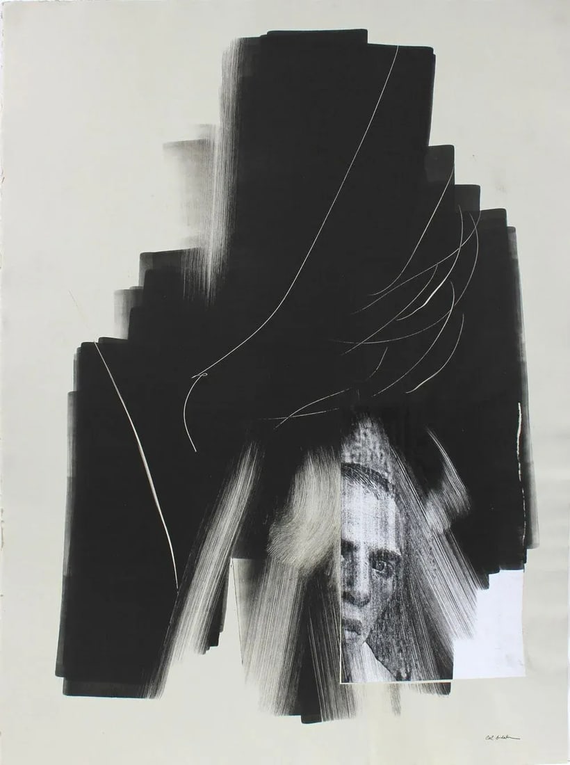 Calvin Anderson Abstracted Portrait Monotype and Collage on Paper Late 1990s- Early 2000s - 3