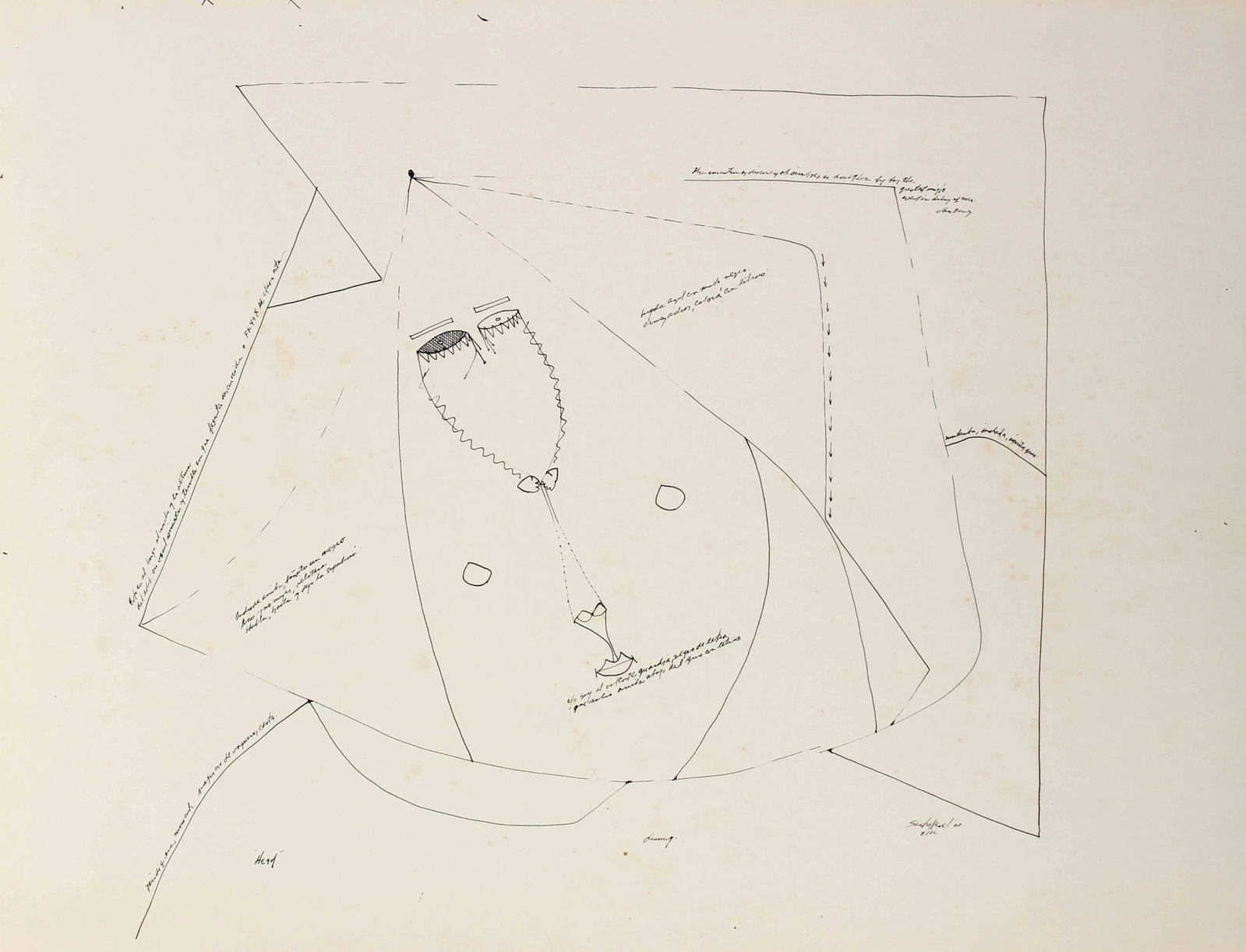 Santos Rene Irizarry "Head" Modernist Abstracted Portrait in Ink, 1967 1967 - 3